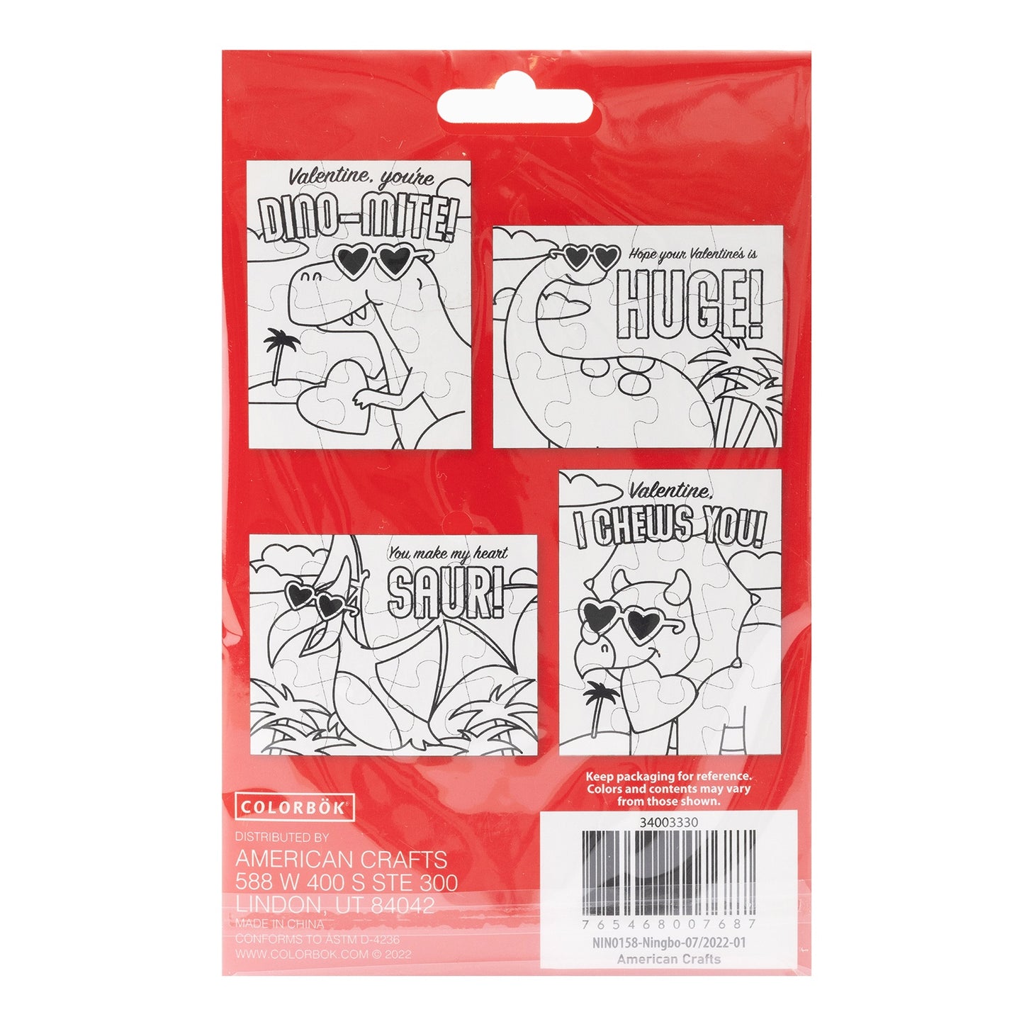 Colorbok Cupid Club Color Your Own Puzzle Card Kit-Dino, Makes 4
