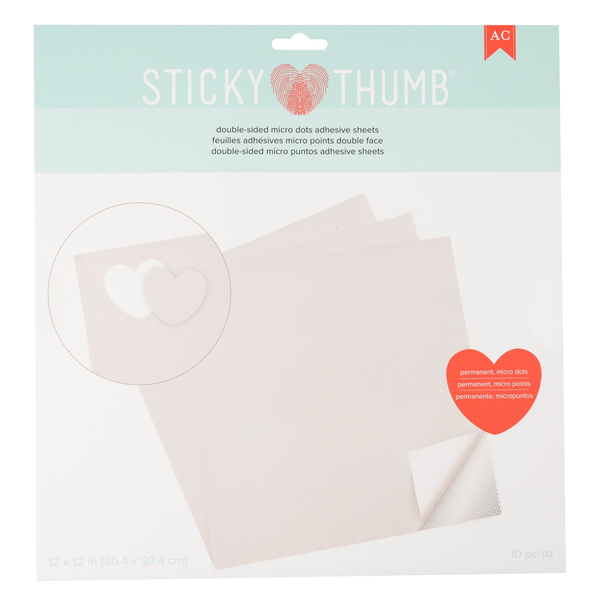 Sticky Thumb 12x12" Clear Double-Sided Adhesive Sheets, 10 pack - Available in Solid or Dotted