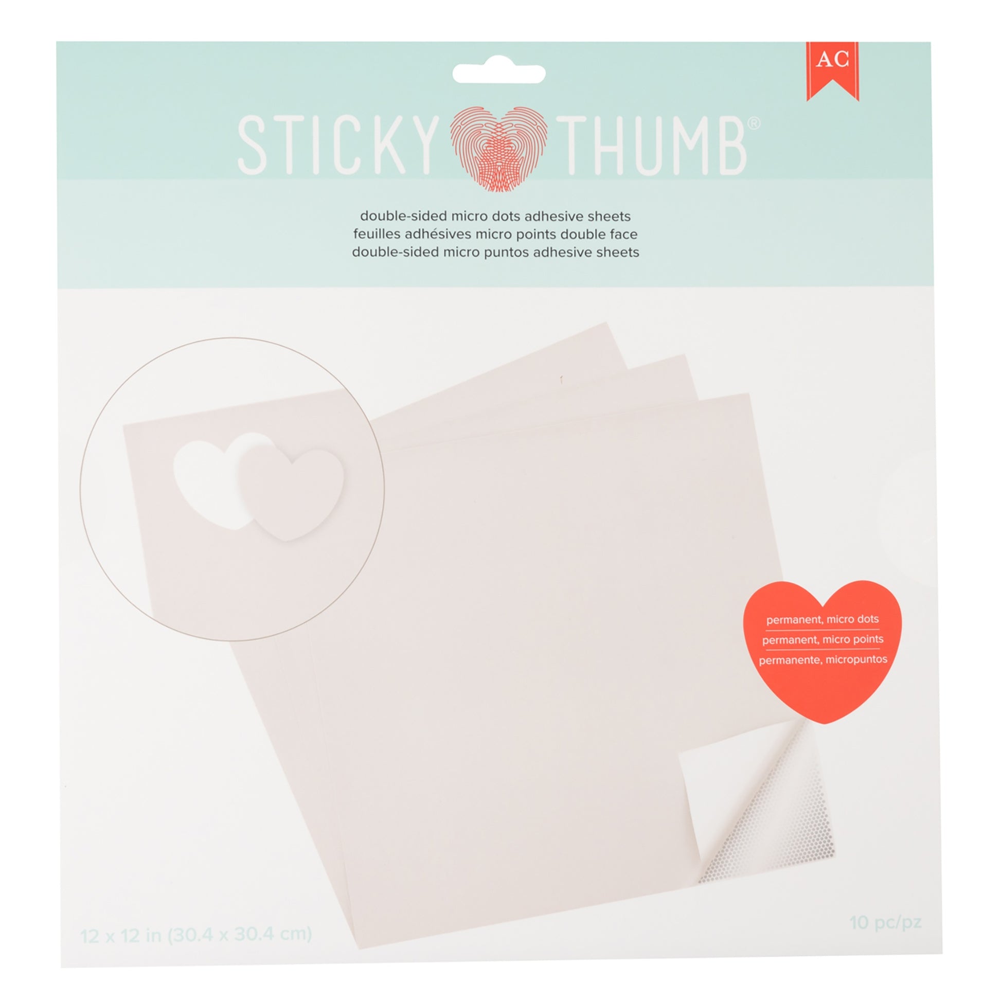 Sticky Thumb 12x12" Clear Double-Sided Adhesive Sheets, 10 pack - Available in Solid or Dotted