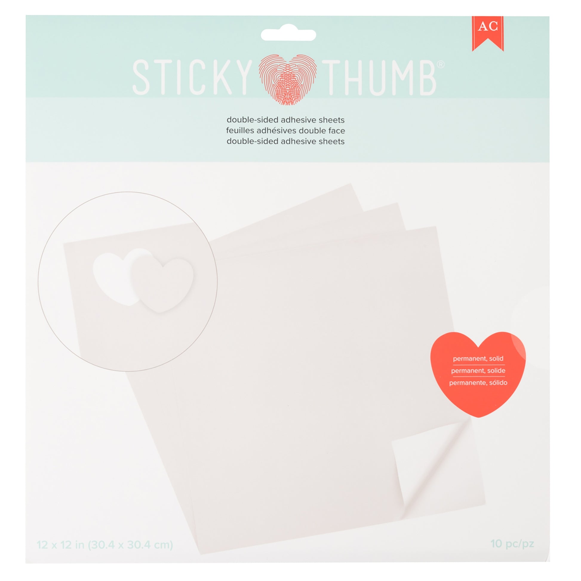 Sticky Thumb 12x12" Clear Double-Sided Adhesive Sheets, 10 pack - Available in Solid or Dotted