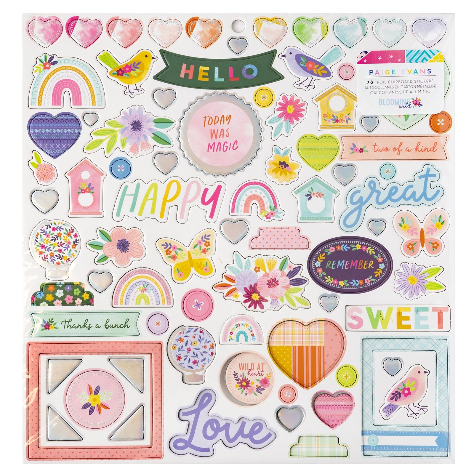 Paige Evans Blooming Wild Chipboard Stickers 12"X12"-Foam W/Holographic Foil