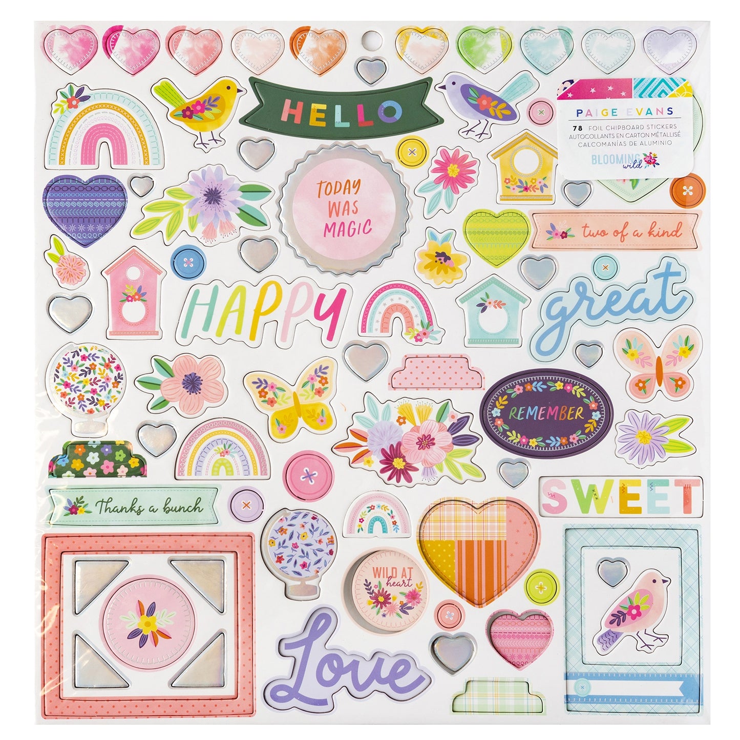 Paige Evans Blooming Wild Chipboard Stickers 12"X12"-Foam W/Holographic Foil