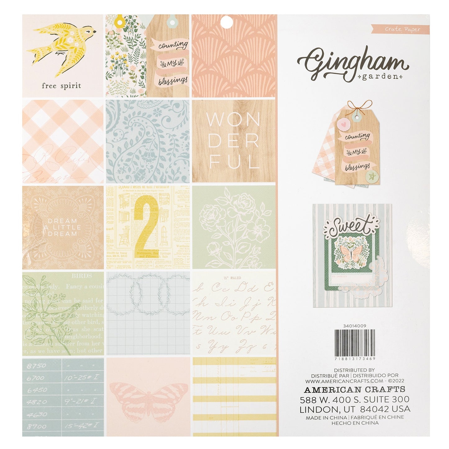 Crate Paper Single-Sided Paper Pad 12"X12" 48/Pkg-Gingham Gardens
