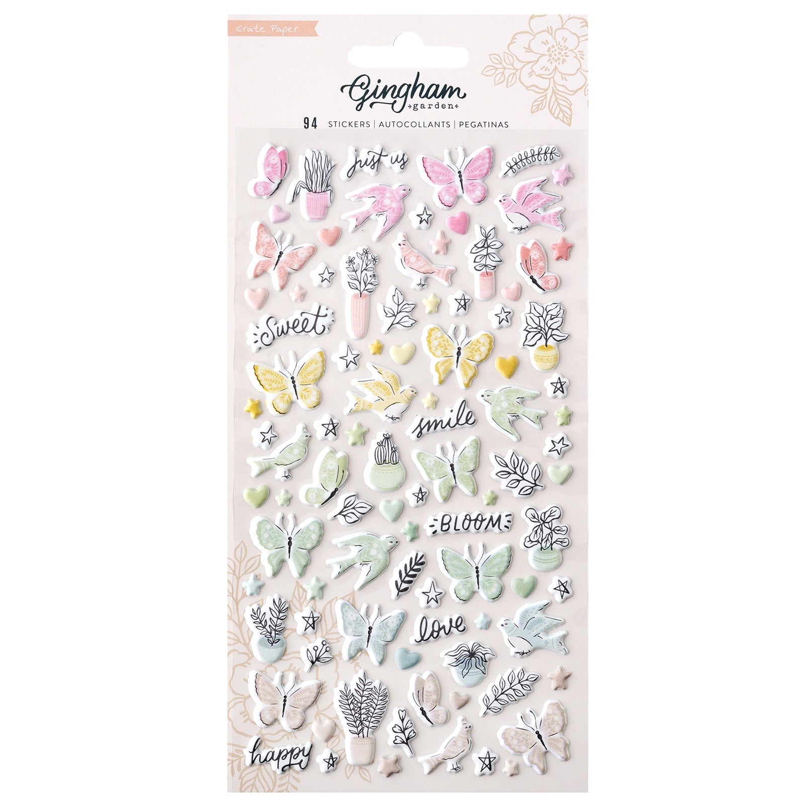 Gingham Garden Puffy Stickers 94 Pack