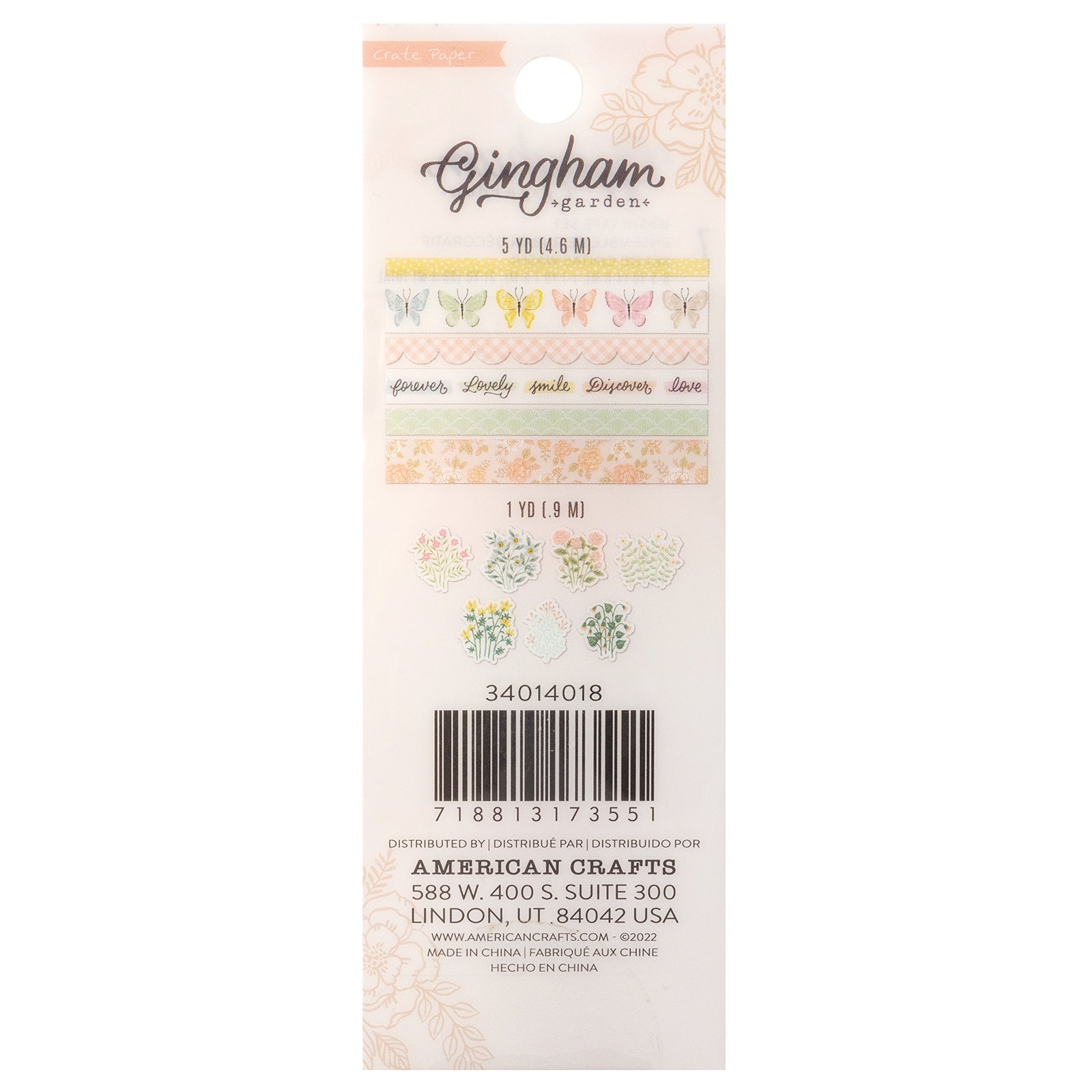 Crate Paper Washi Tape 7/Pkg-Gingham Garden