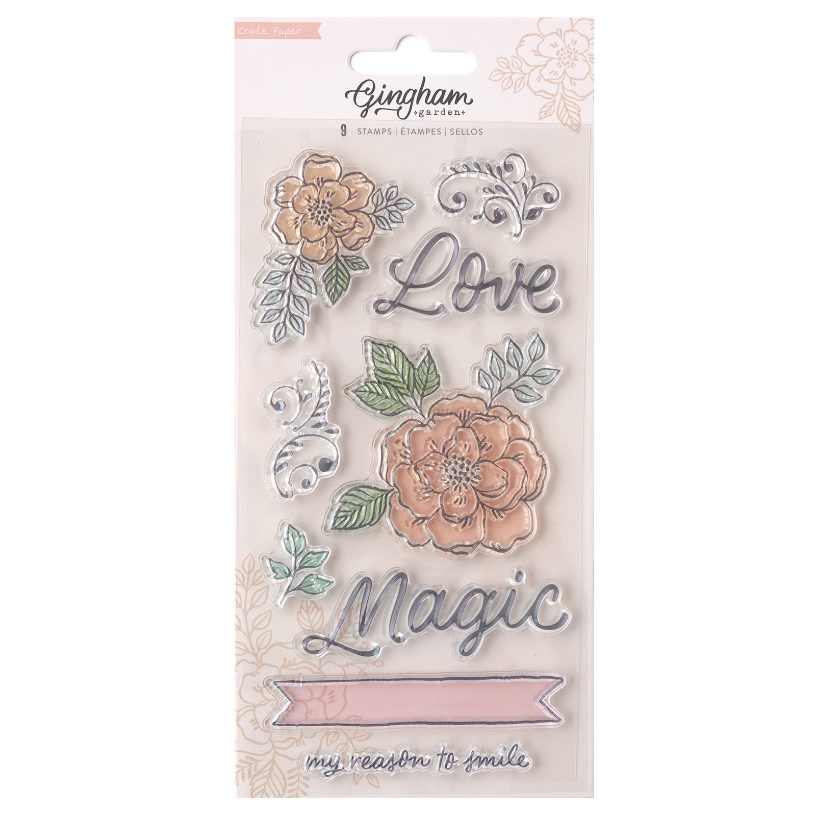 Crate Paper Gingham Garden Clear Stamps 9/Pkg