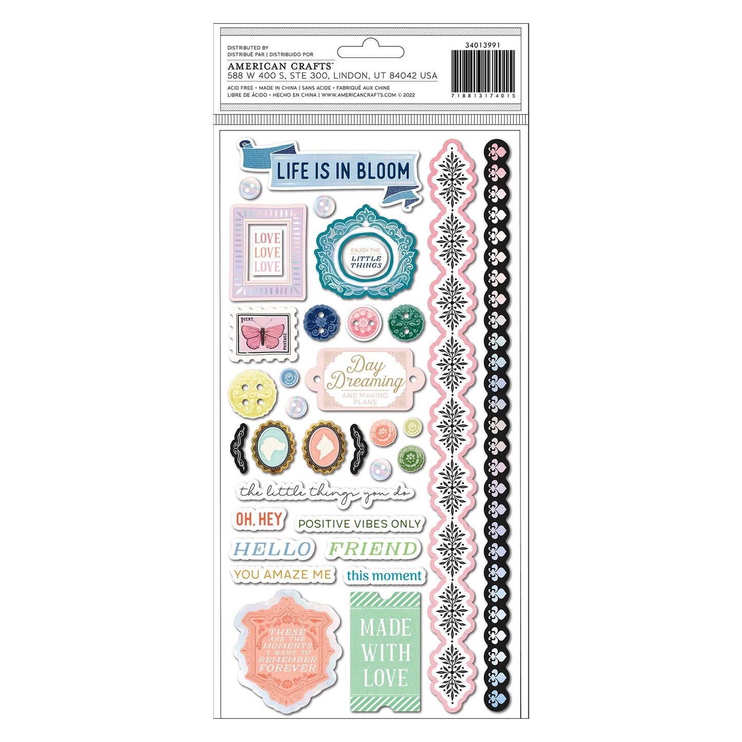 BoBunny Brighton Thickers Stickers 68/Pkg-Beautiful Things Phrase/Chipboard