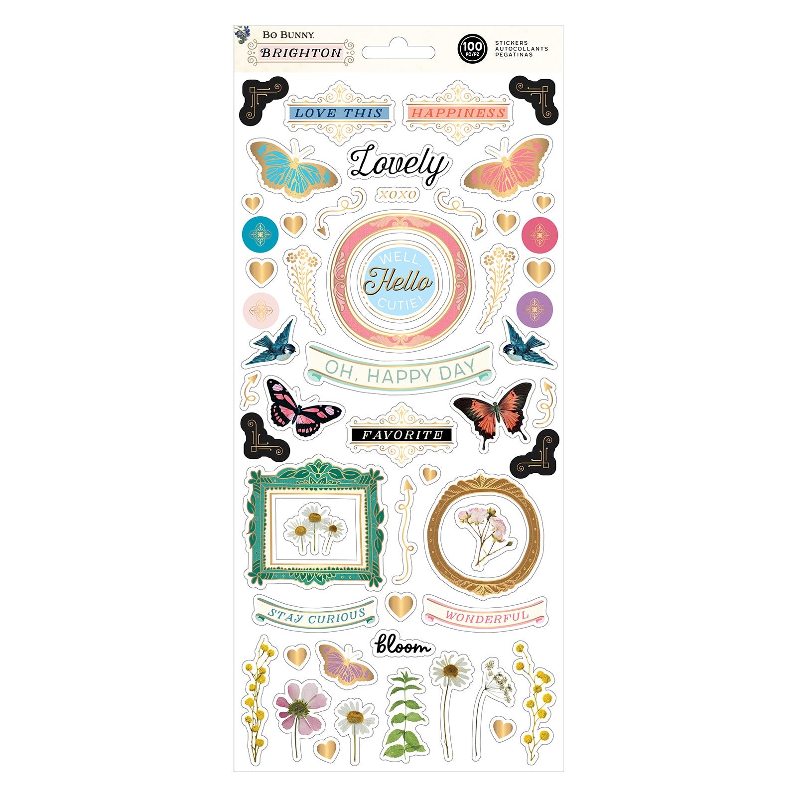 BoBunny Brighton Stickers 6"X12" Sheet 100/Pkg-W/Gold Foil