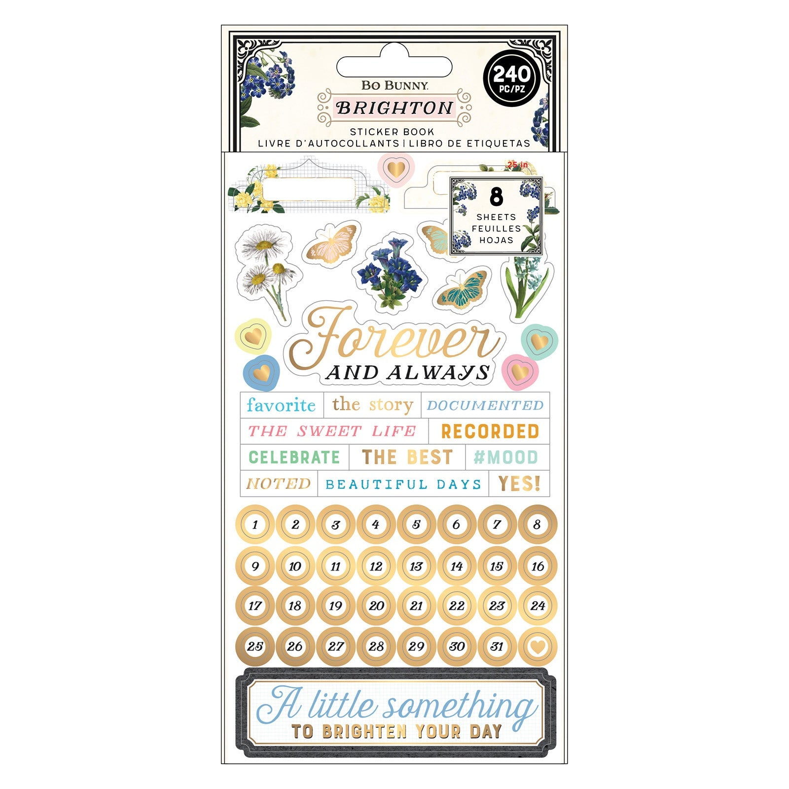 BoBunny Brighton Sticker Book 8/Sheets-W/Gold Foil