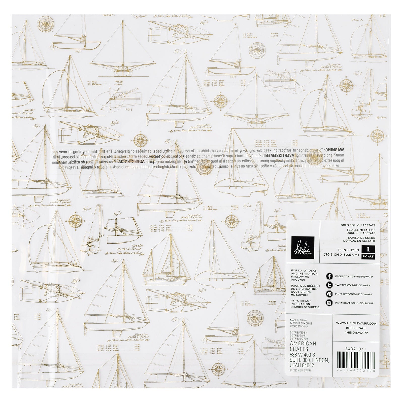 Heidi Swapp Set Sail Specialty 12x12" Paper - Acetate with Gold Foil, 5 Sheets