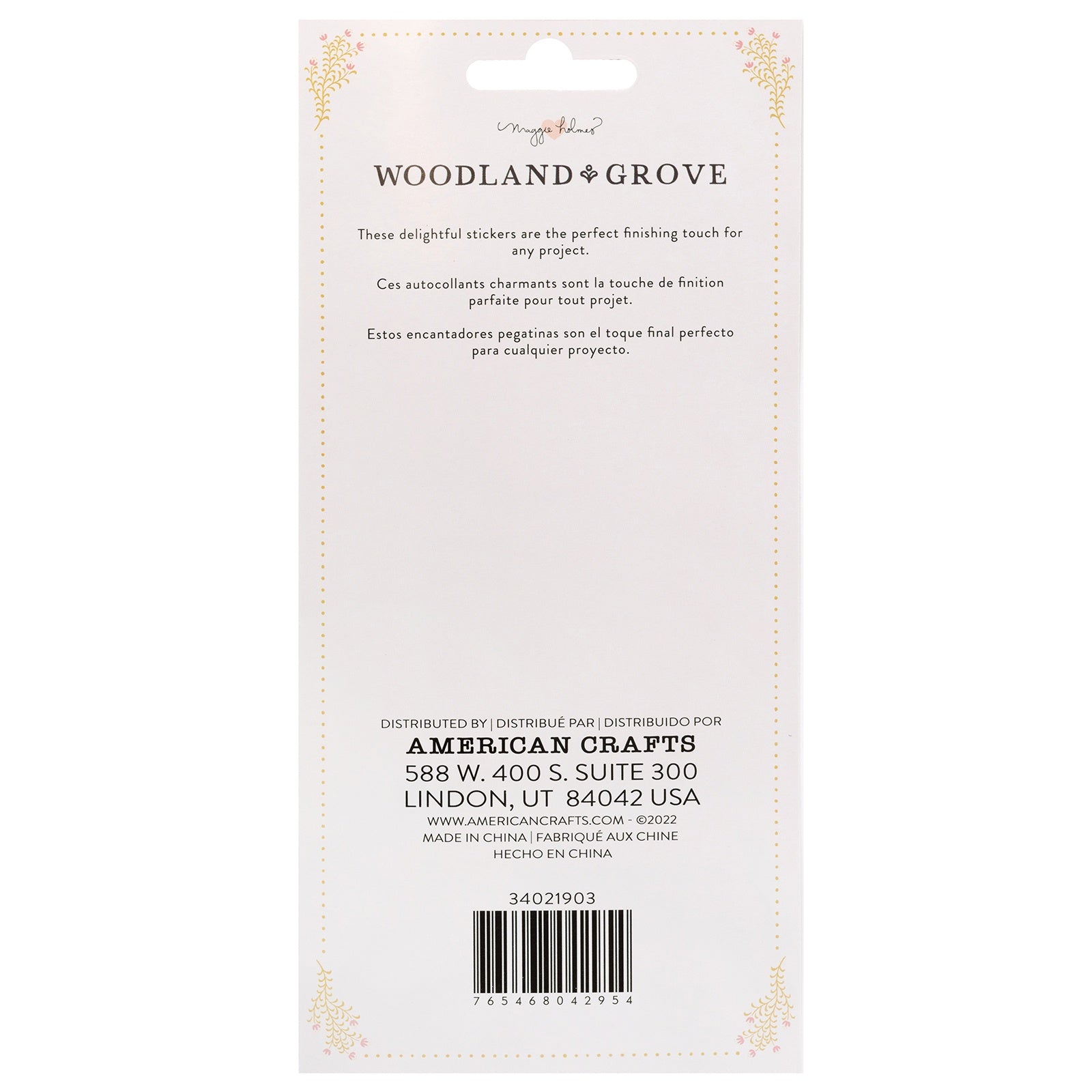 Maggie Holmes Woodland Grove Layered Stickers 6/Pkg-Gold Foil Accents