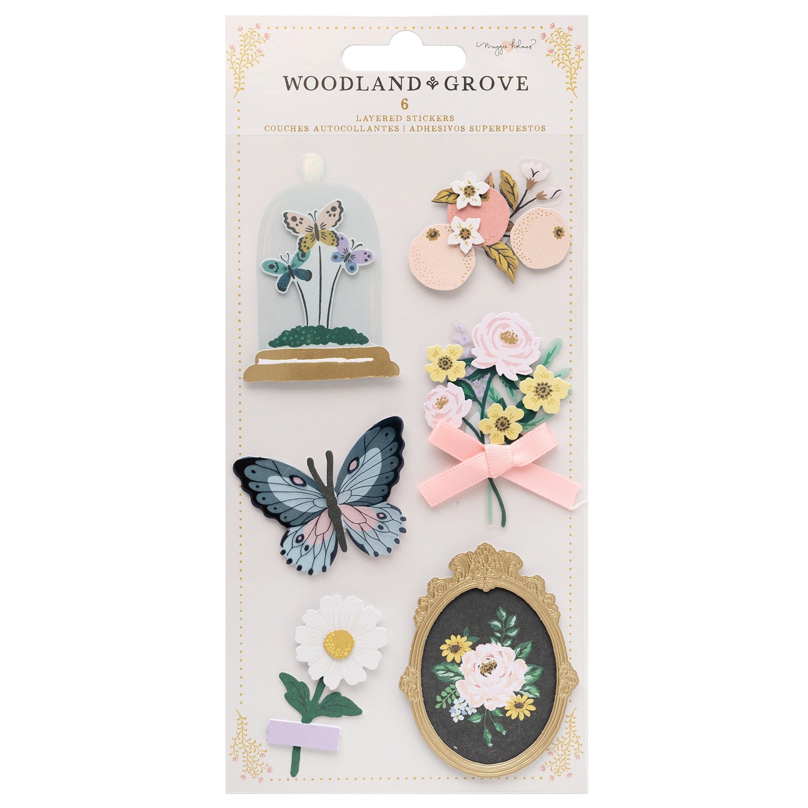 Maggie Holmes Woodland Grove Layered Stickers 6/Pkg-Gold Foil Accents