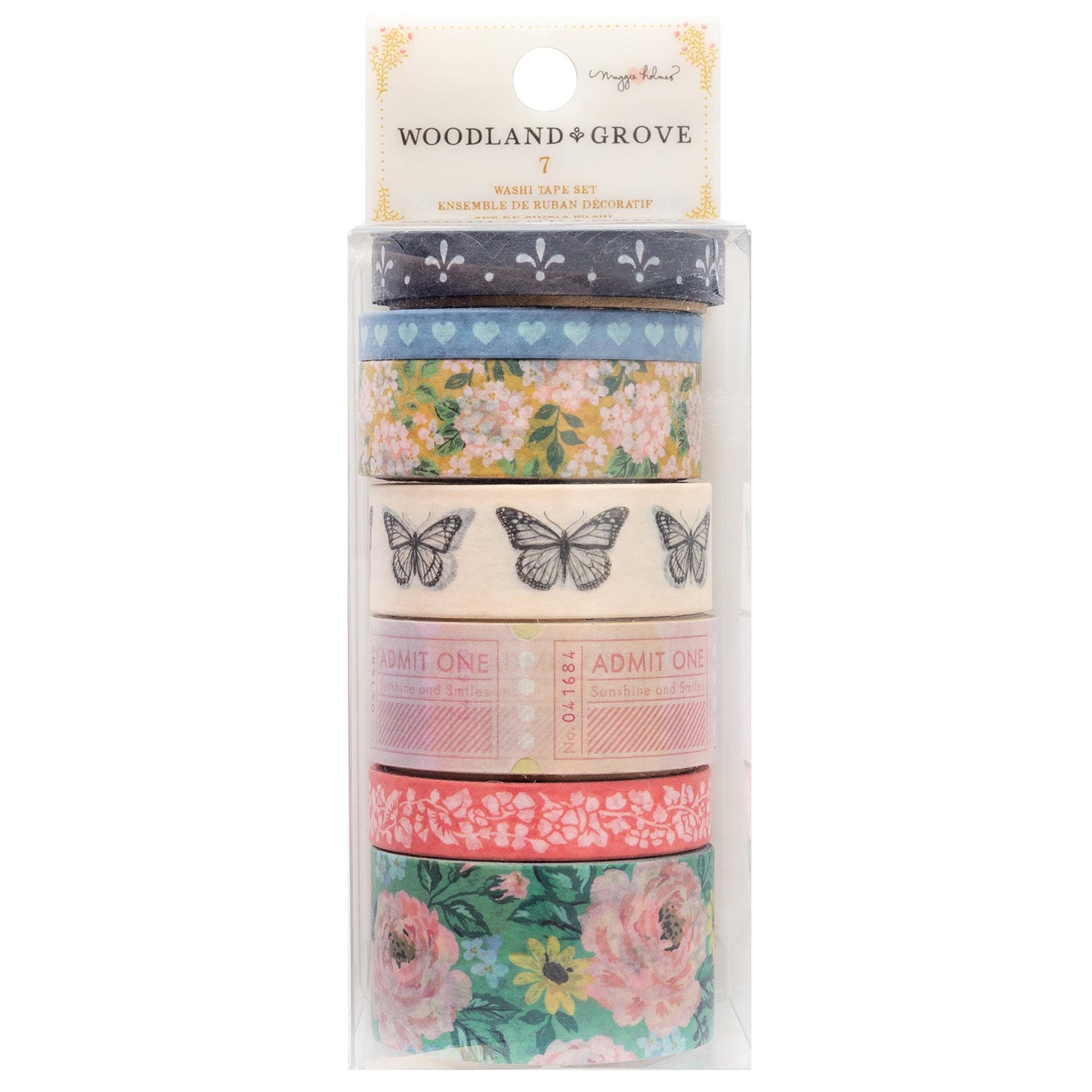 Maggie Holmes Woodland Grove Washi Tape 7/Pkg-W/Gold Foil Accents