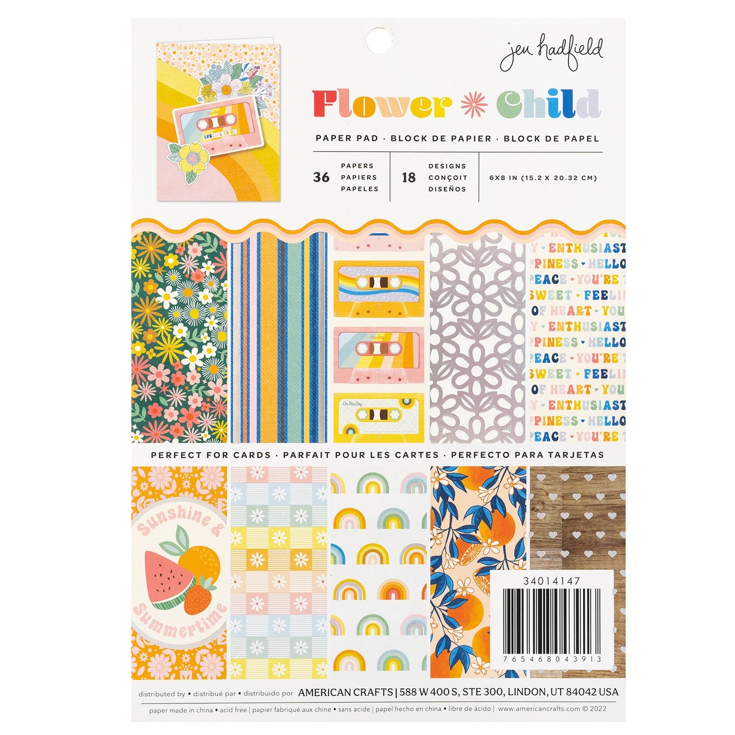 American Crafts Single-Sided Paper Pad 6"X8" 36/Pkg-Jen Hadfield Flower Child