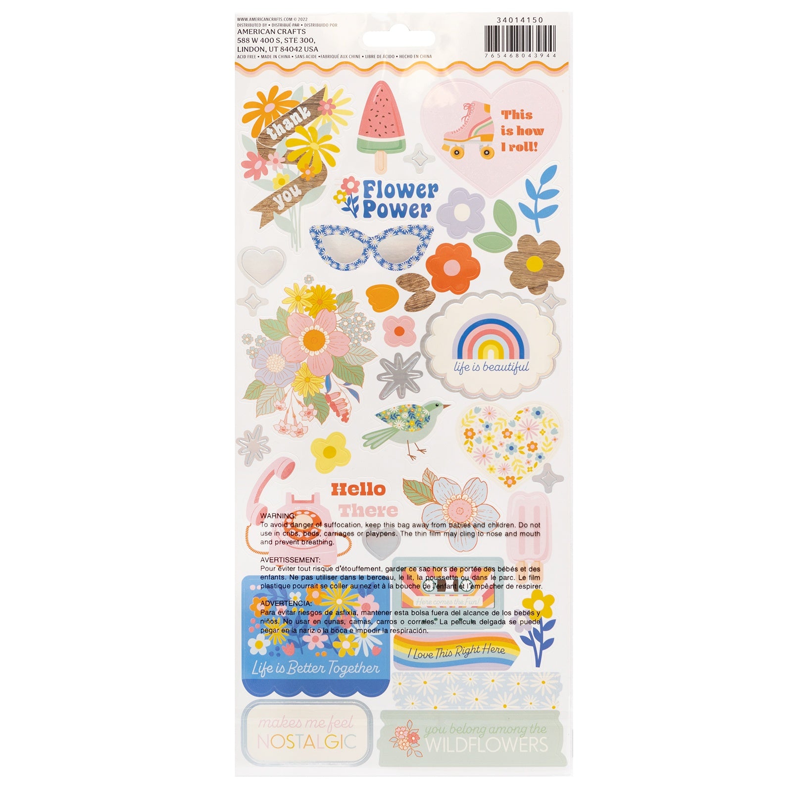 Jen Hadfield Flower Child Cardstock Stickers 6"X12" 69/Pkg-W/Silver Holographic Foil