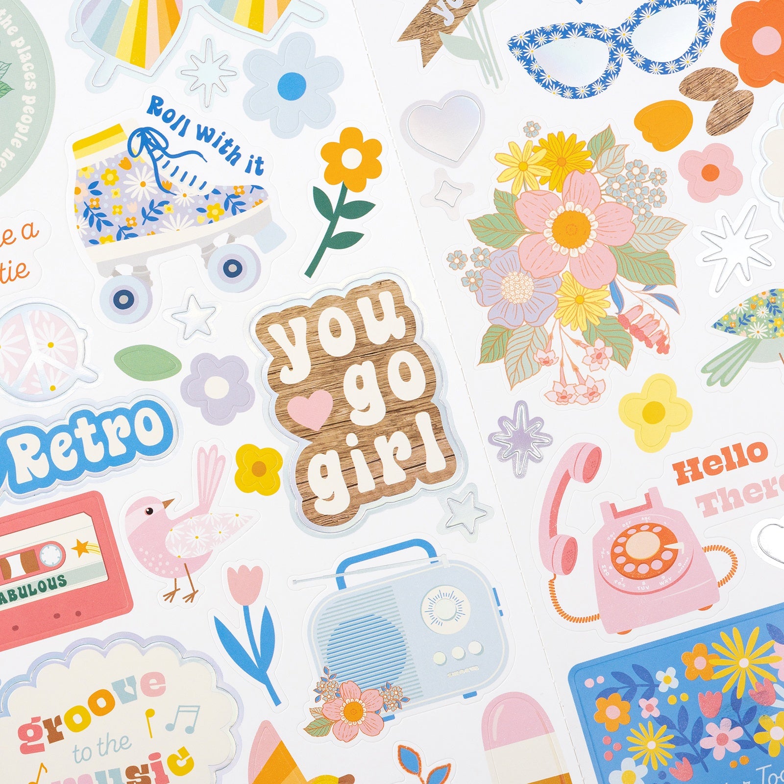 Jen Hadfield Flower Child Cardstock Stickers 6"X12" 69/Pkg-W/Silver Holographic Foil