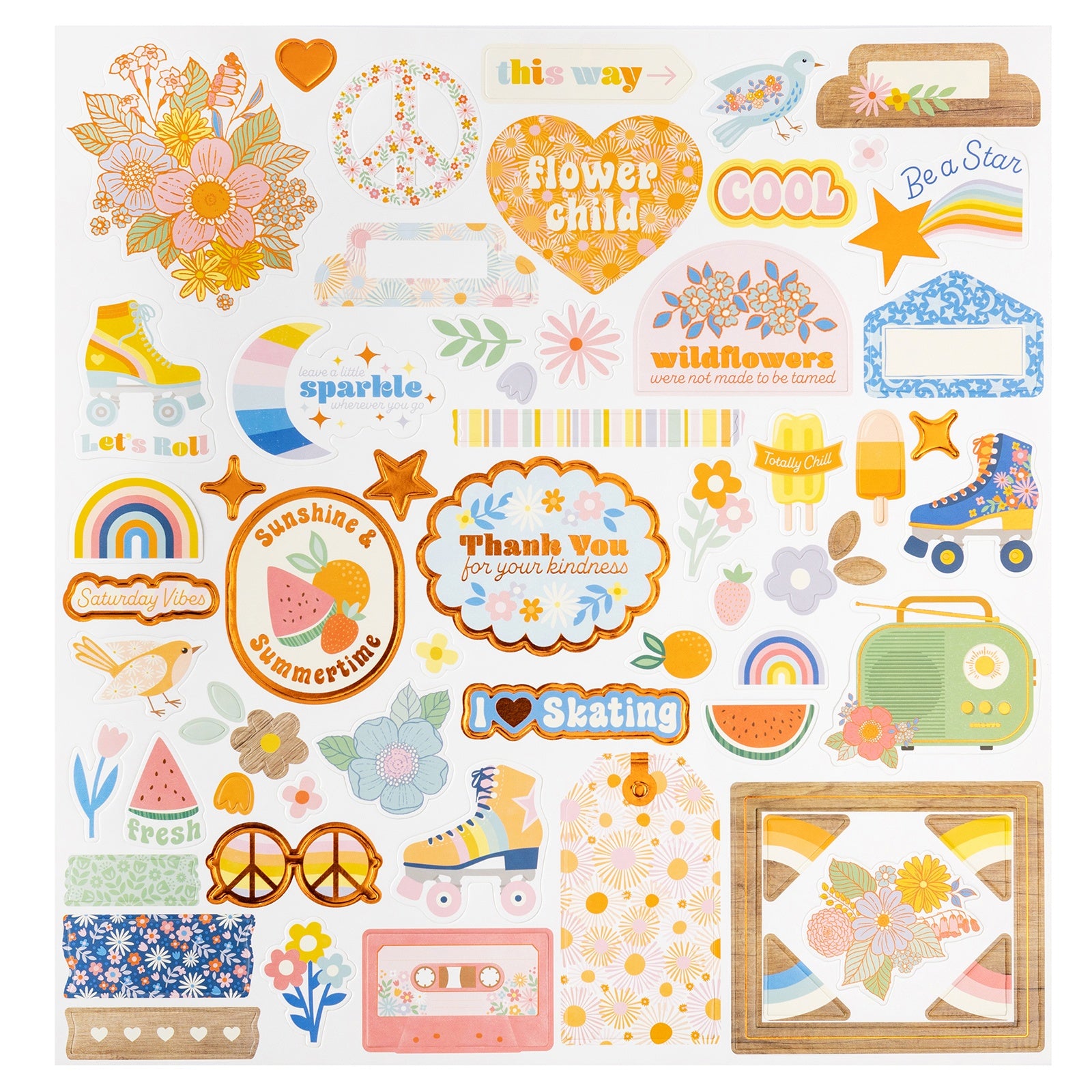 Jen Hadfield Flower Child Foam Sticker Sheet 12"X12" 63/Pkg-W/Silver Holographic Foil