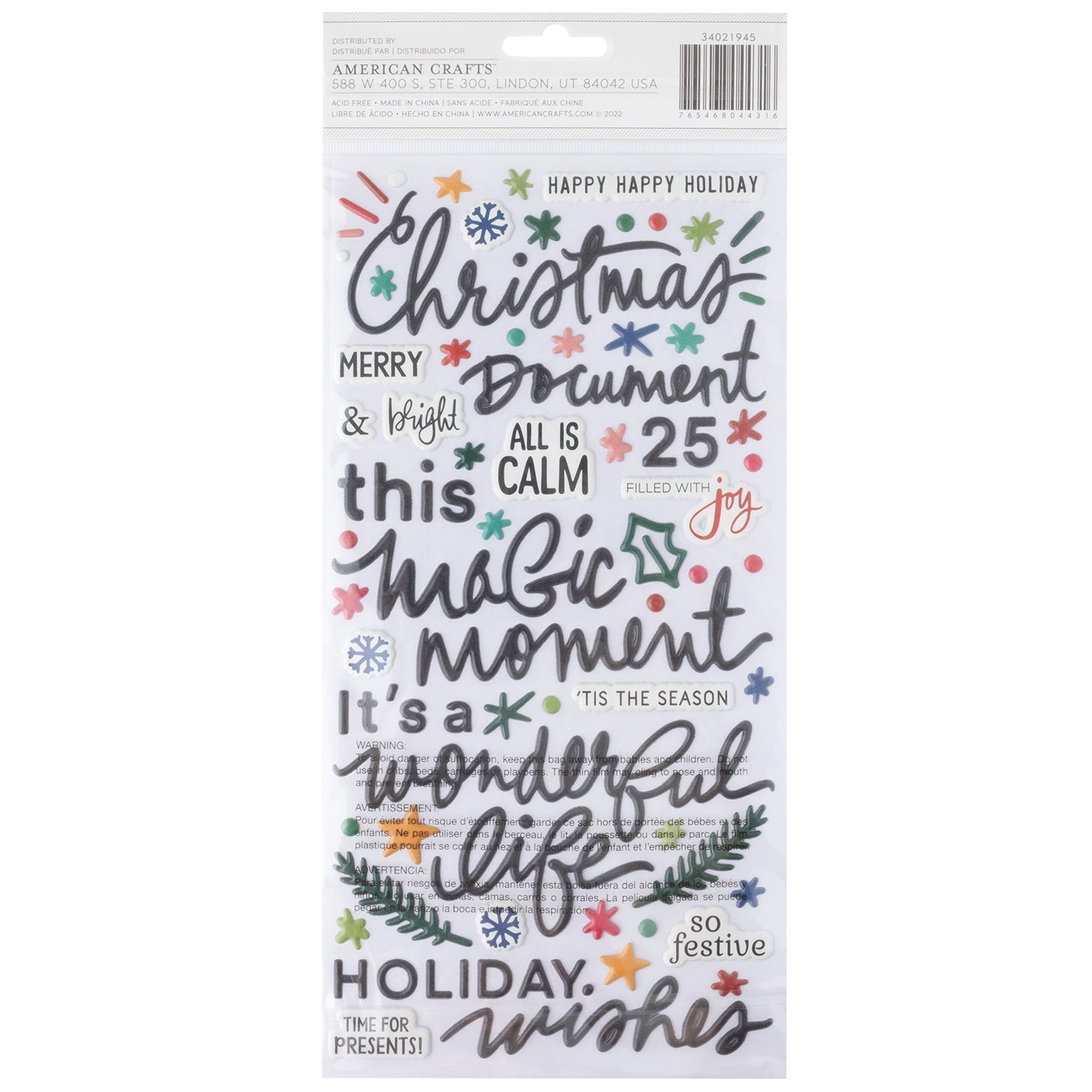 Vicki Boutin Peppermint Kisses Thickers Ho Ho Ho Phrase Stickers - 155 pcs