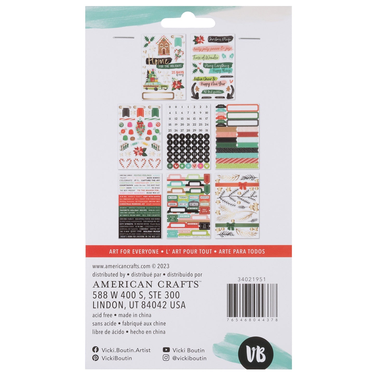 Vicki Boutin Peppermint Kisses Sticker Book with Gold Foil Accents - 296pcs