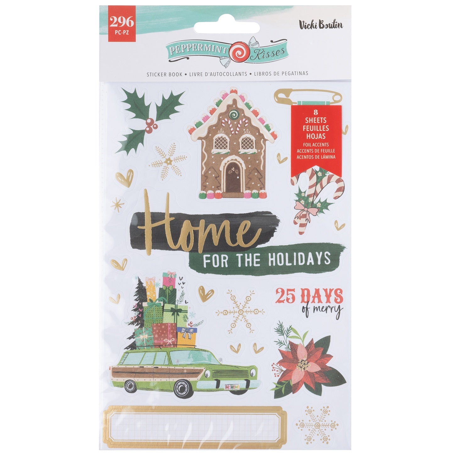 Vicki Boutin Peppermint Kisses Sticker Book with Gold Foil Accents - 296pcs