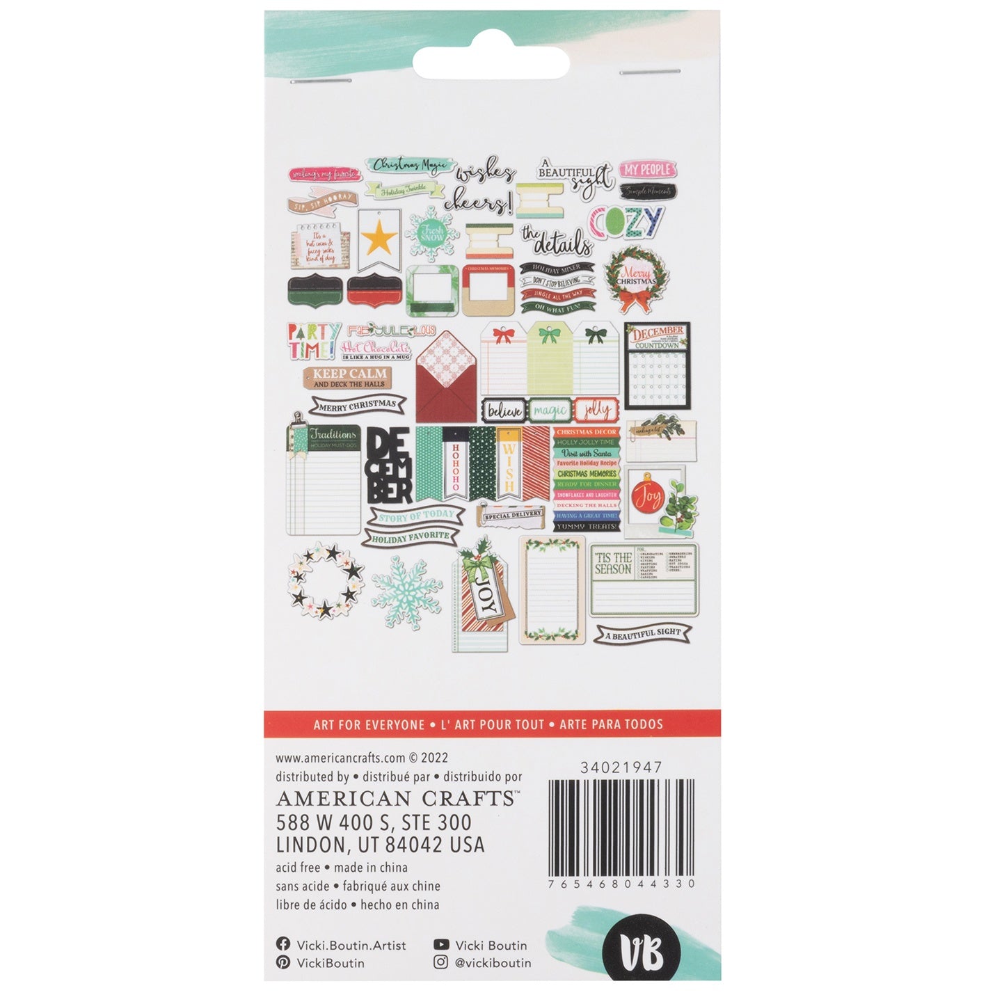 Vicki Boutin Peppermint Kisses Die-Cut Ephemera Set - Journaling, 50 pcs