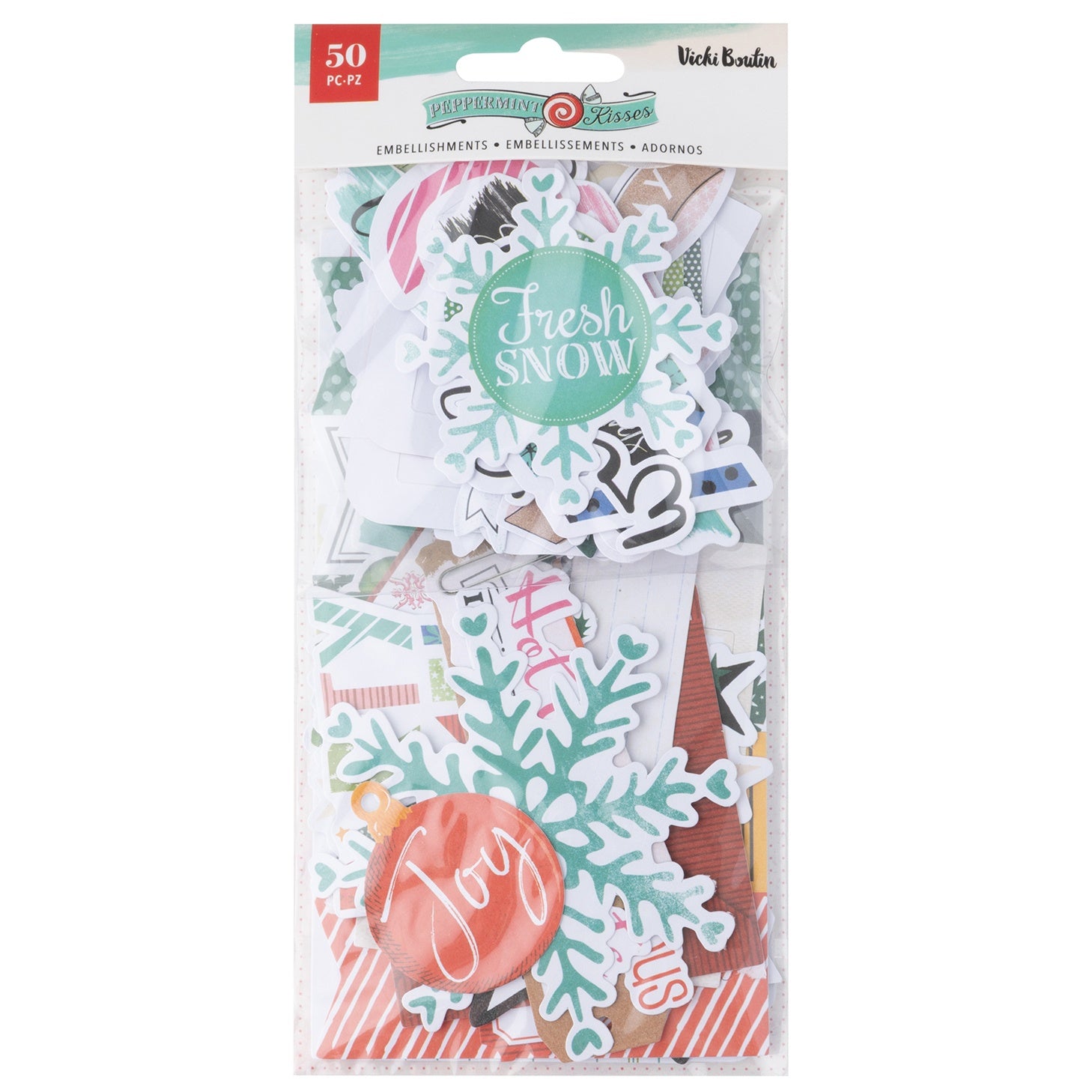 Vicki Boutin Peppermint Kisses Die-Cut Ephemera Set - Journaling, 50 pcs