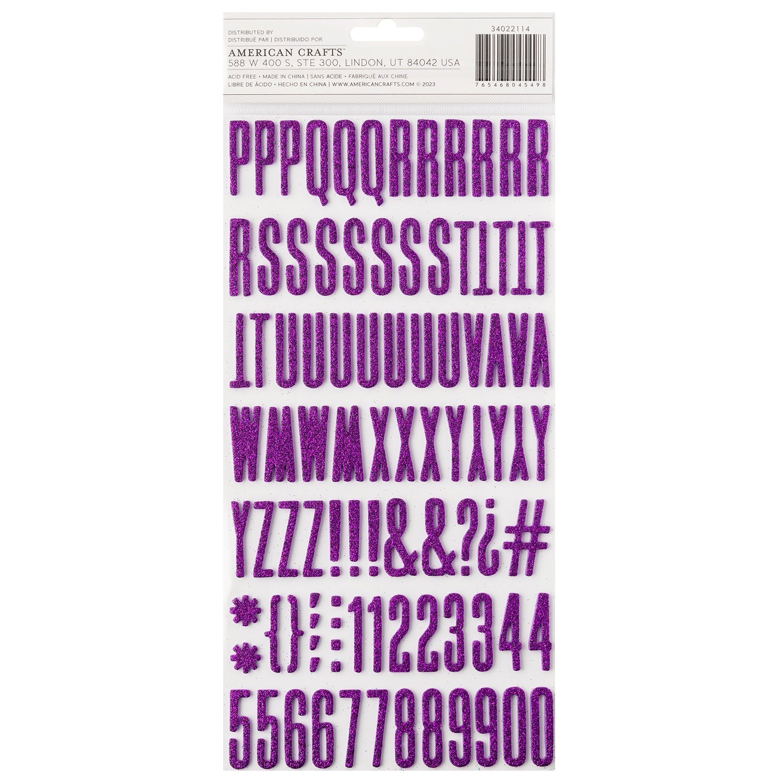 Shimelle Main Character Energy Thickers Purple Glitter Alphabet Stickers, 188 pcs
