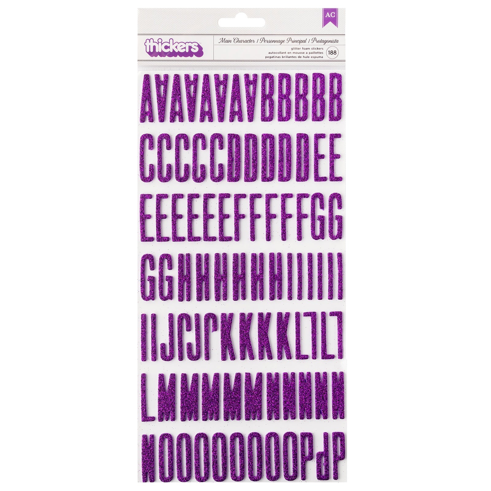 Shimelle Main Character Energy Thickers Purple Glitter Alphabet Stickers, 188 pcs