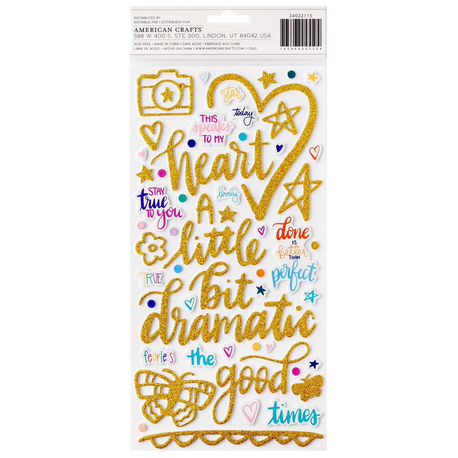 Shimelle Main Character Energy Thickers Gold Glitter Phrase Stickers, 123 pcs