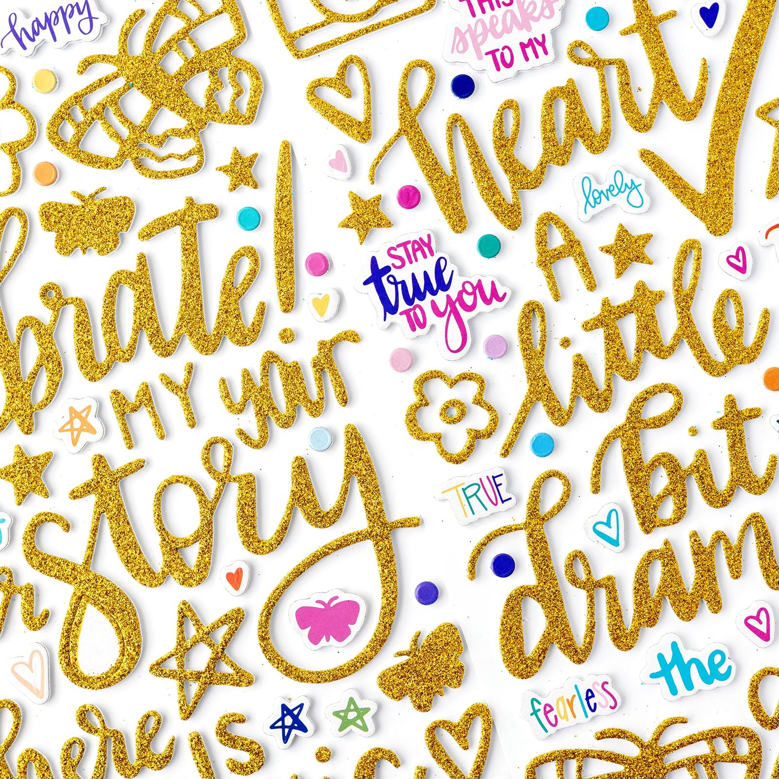 Shimelle Main Character Energy Thickers Gold Glitter Phrase Stickers, 123 pcs
