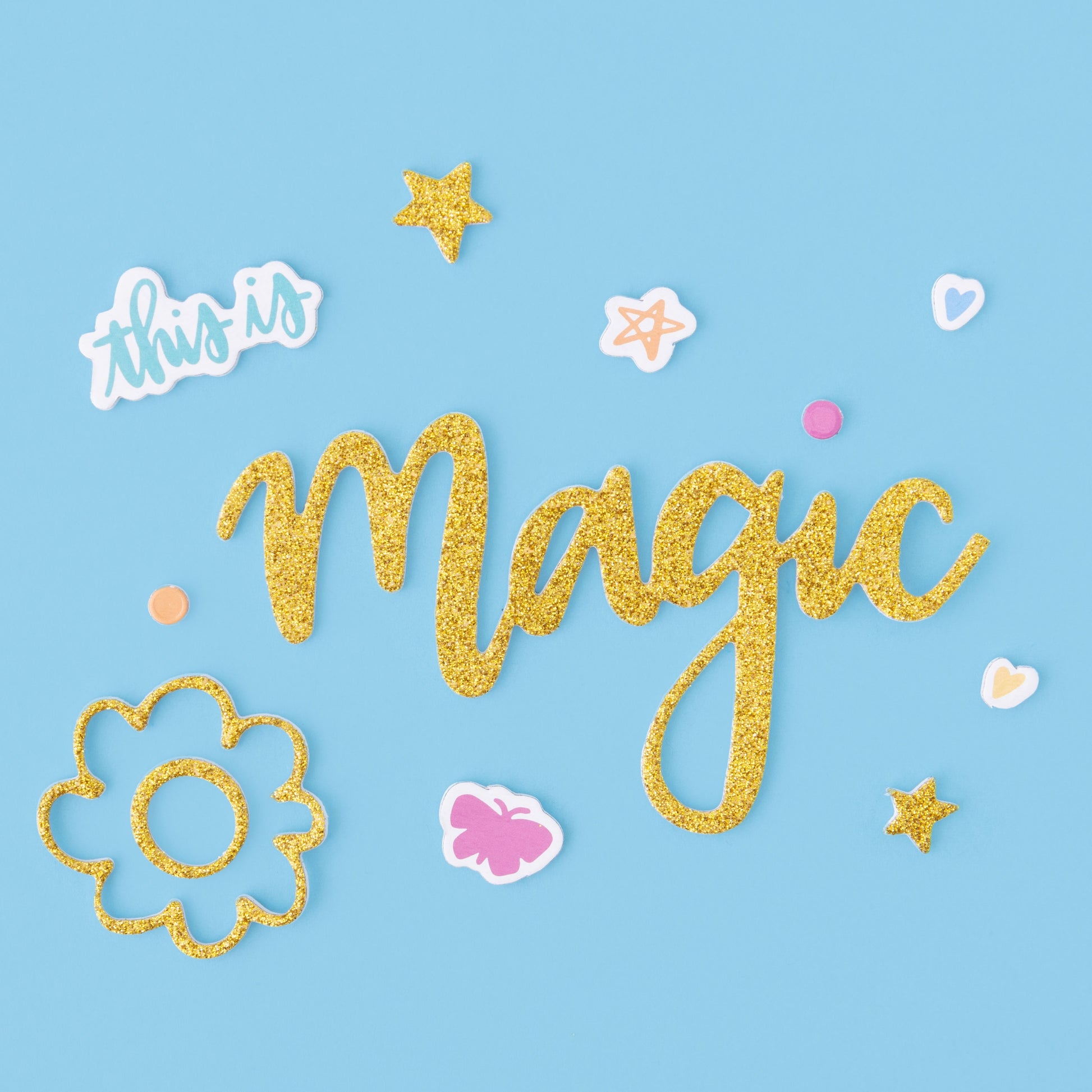 Shimelle Main Character Energy Thickers Gold Glitter Phrase Stickers, 123 pcs