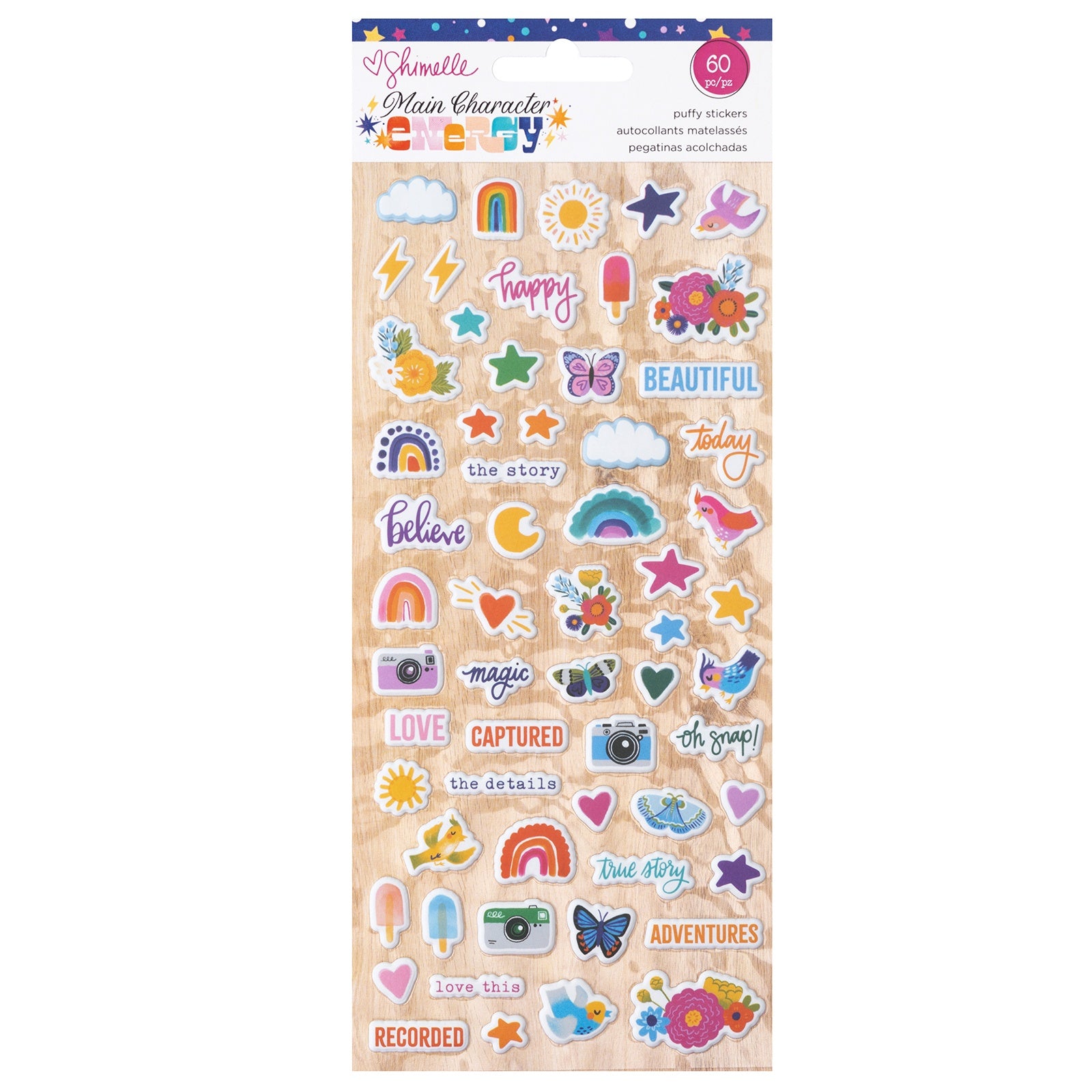 Shimelle Main Character Energy Mini Puffy Sticker Pack, 60 pcs