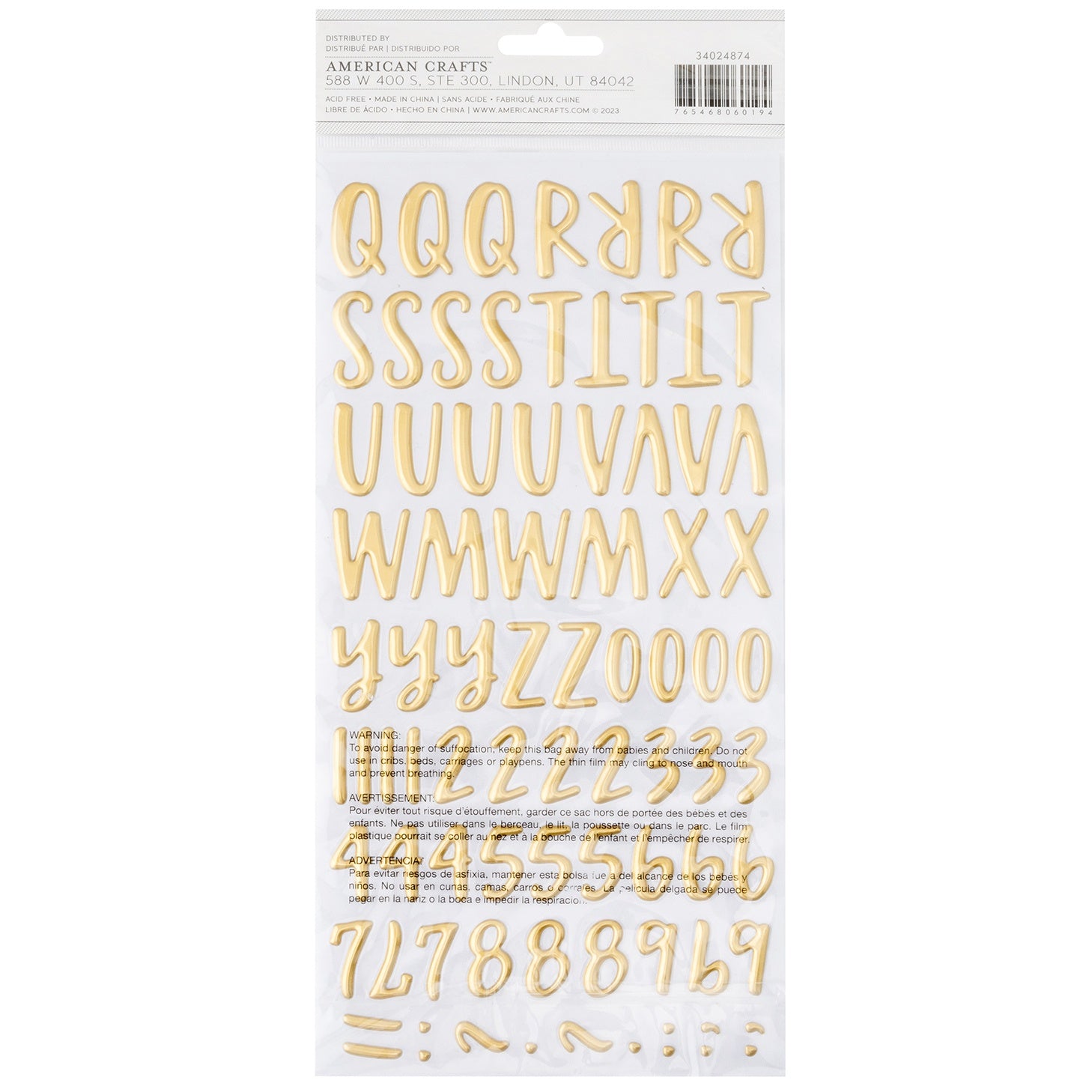American Crafts Farmstead Harvest Thickers Stickers - Alpha - Gold Foil Puffy, 148 Pieces