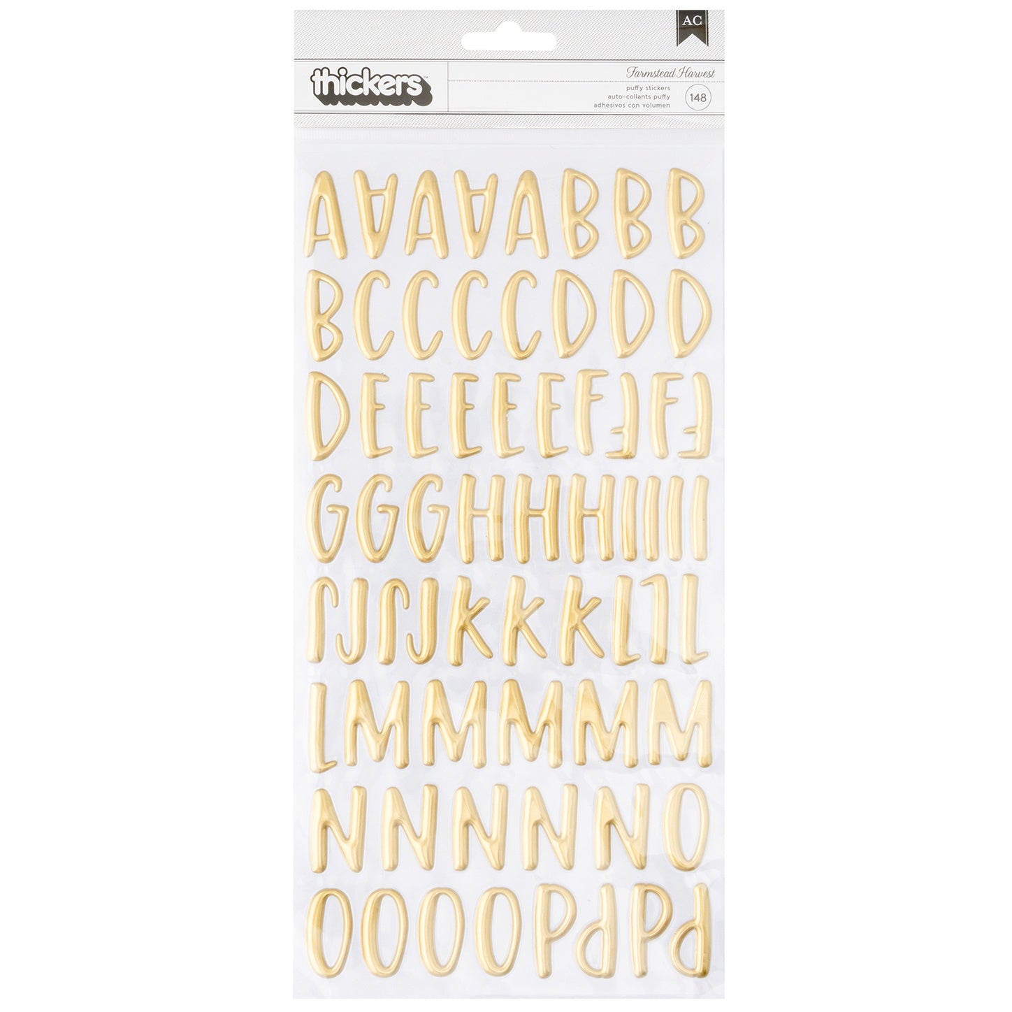 American Crafts Farmstead Harvest Thickers Stickers - Alpha - Gold Foil Puffy, 148 Pieces