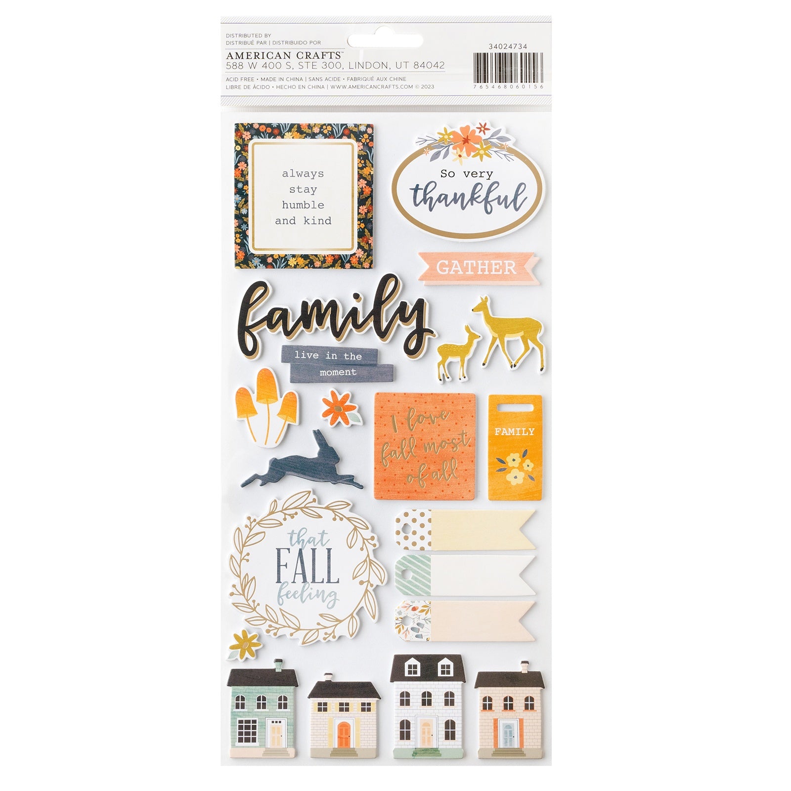 Farmstead Harvest Thickers Gold Foil Puffy Phrase Stickers, 46 pcs