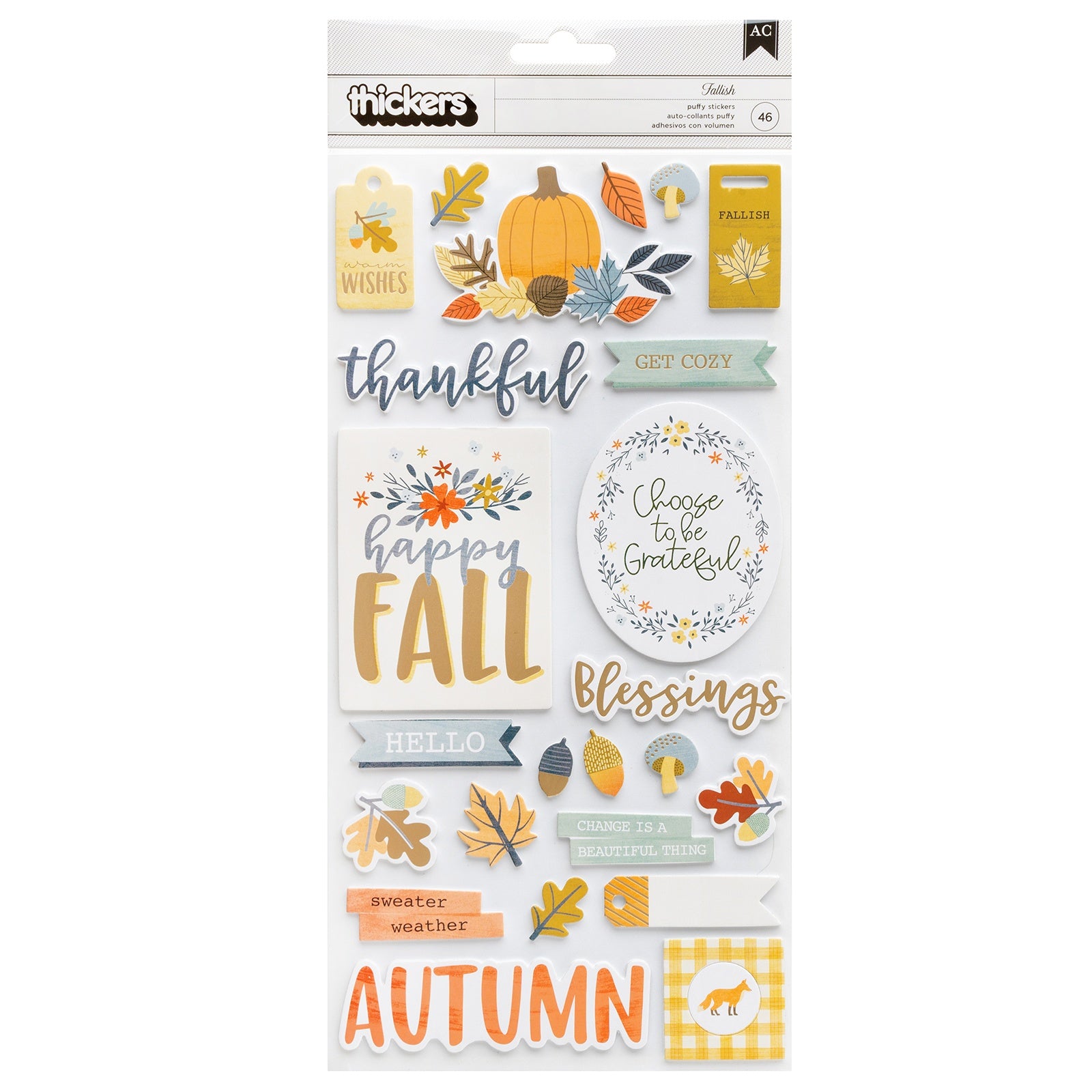 Farmstead Harvest Thickers Gold Foil Puffy Phrase Stickers, 46 pcs