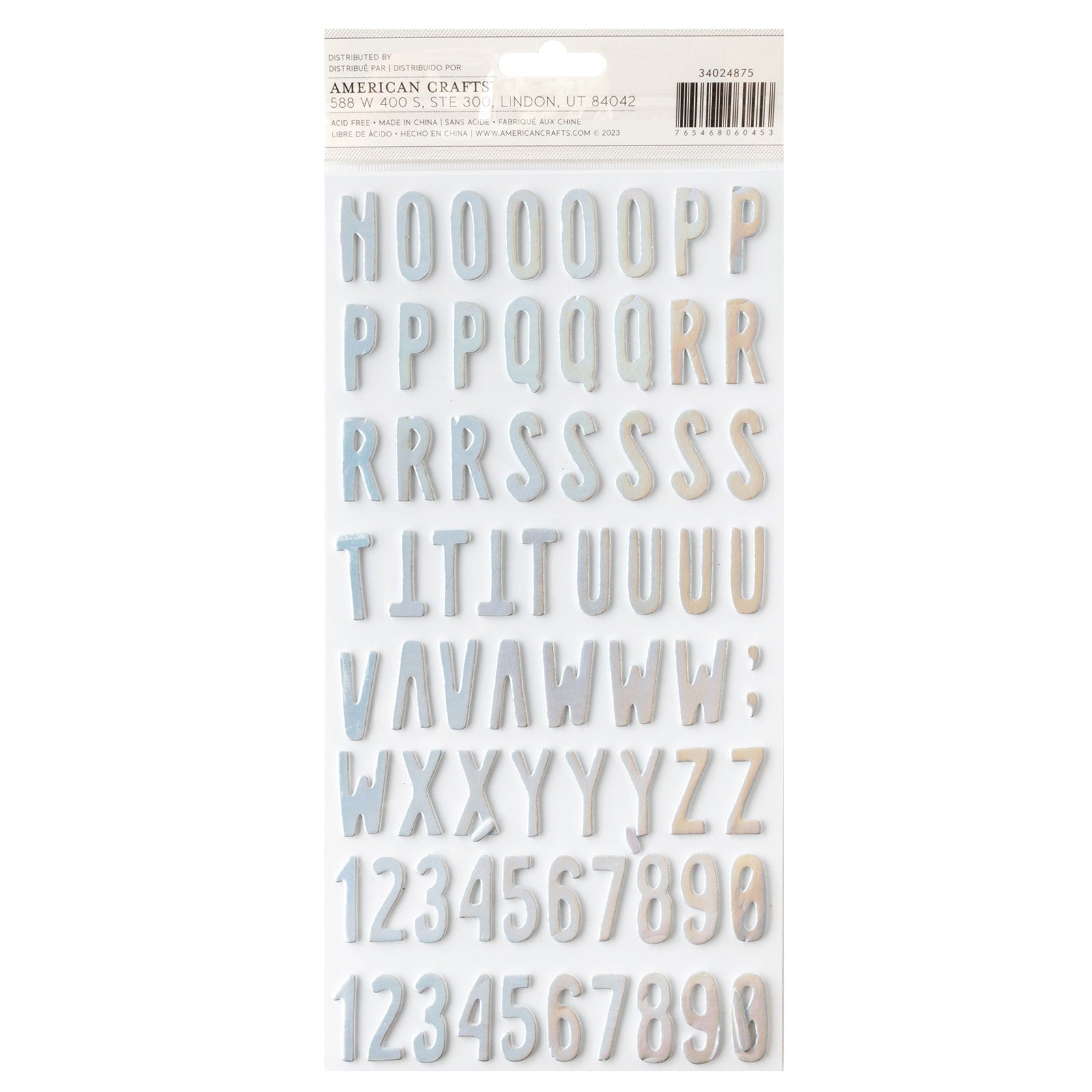 Thickers Silver Alphabet Stickers with Holographic Foil, 139 pcs