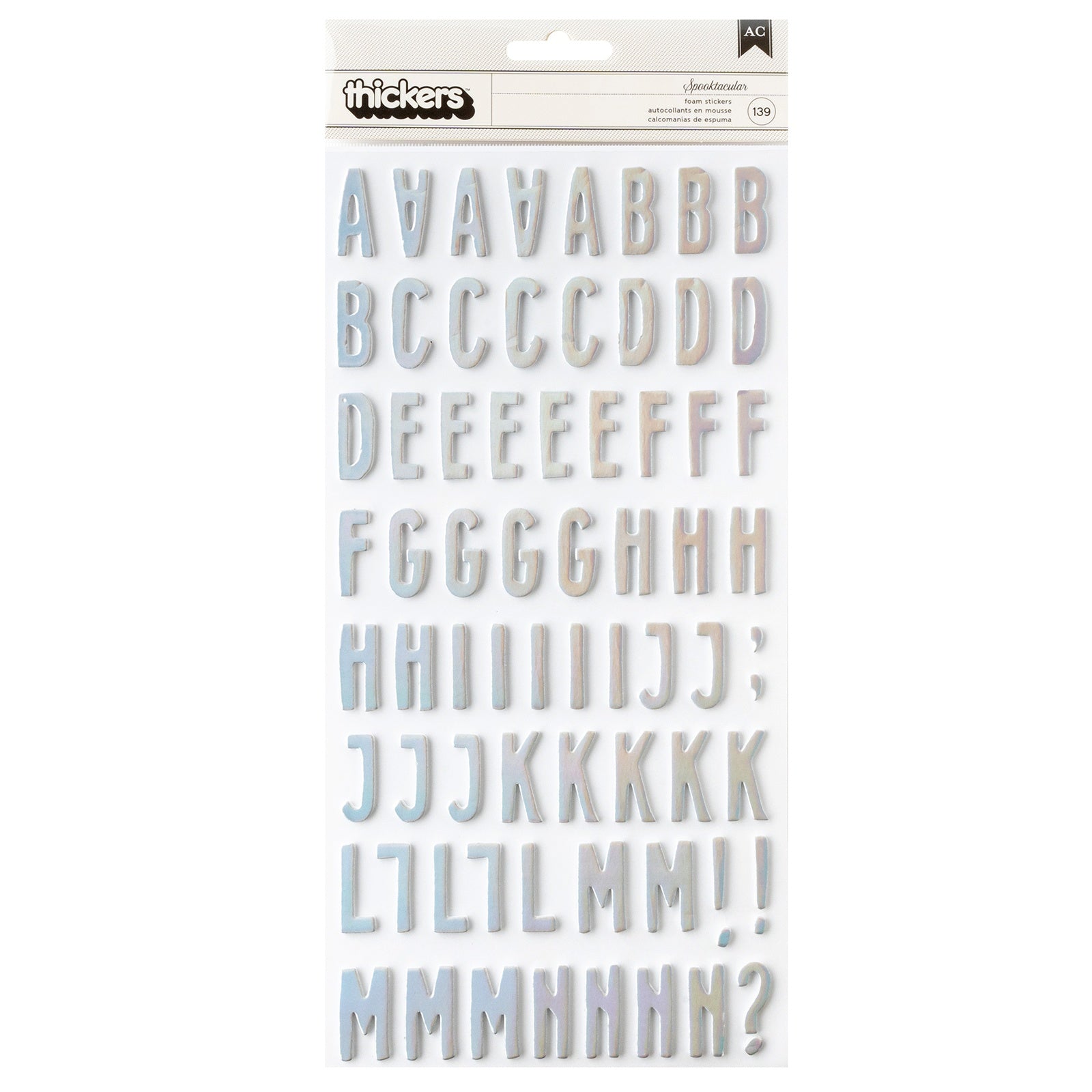 Thickers Silver Alphabet Stickers with Holographic Foil, 139 pcs