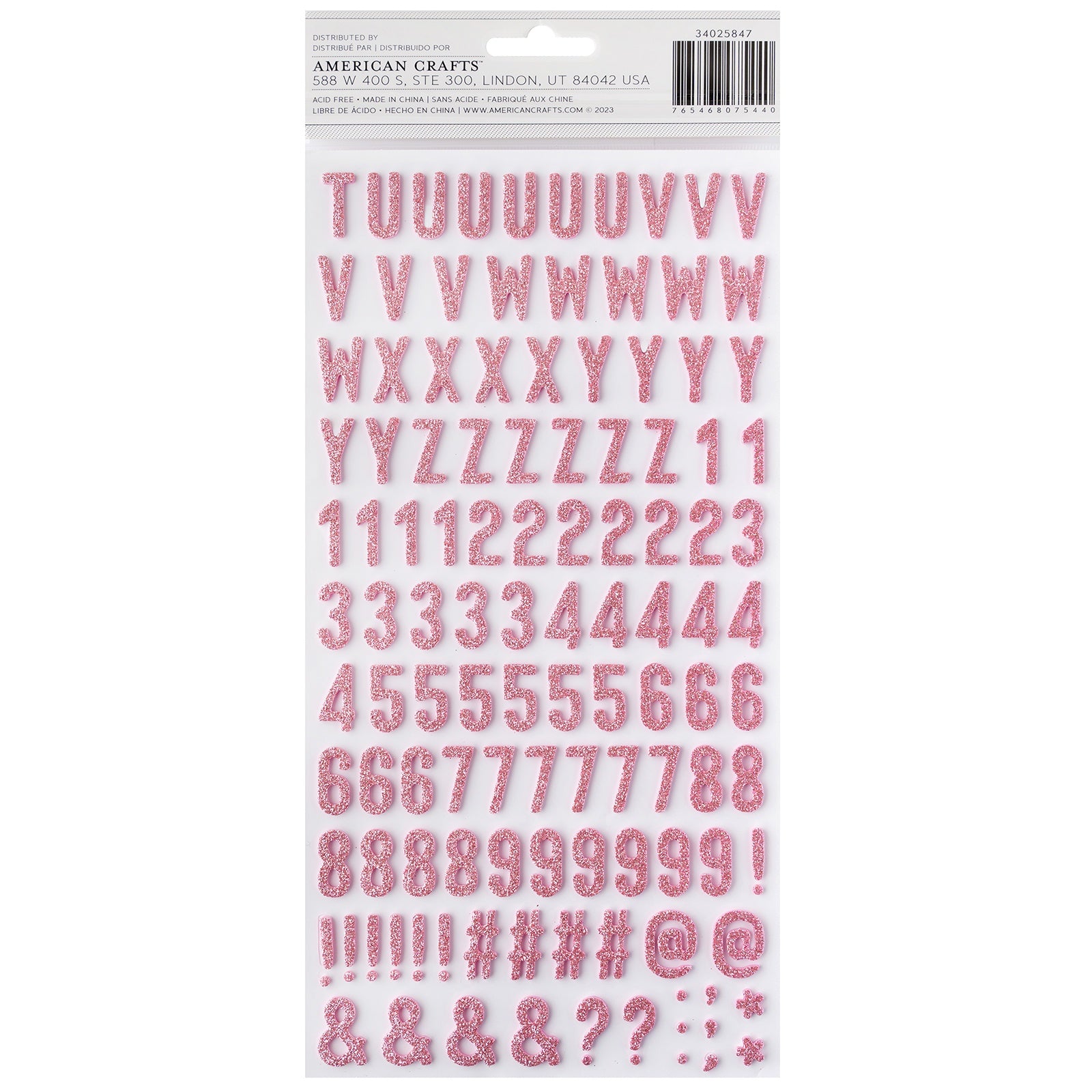 American Crafts Life Of The Party Thickers - Pink Glitter Alpha, 241 stickers