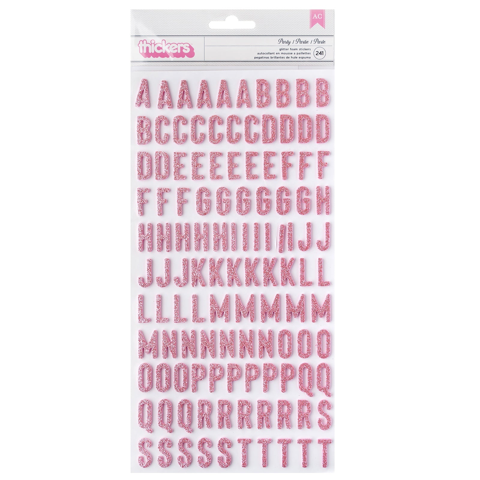 American Crafts Life Of The Party Thickers - Pink Glitter Alpha, 241 stickers