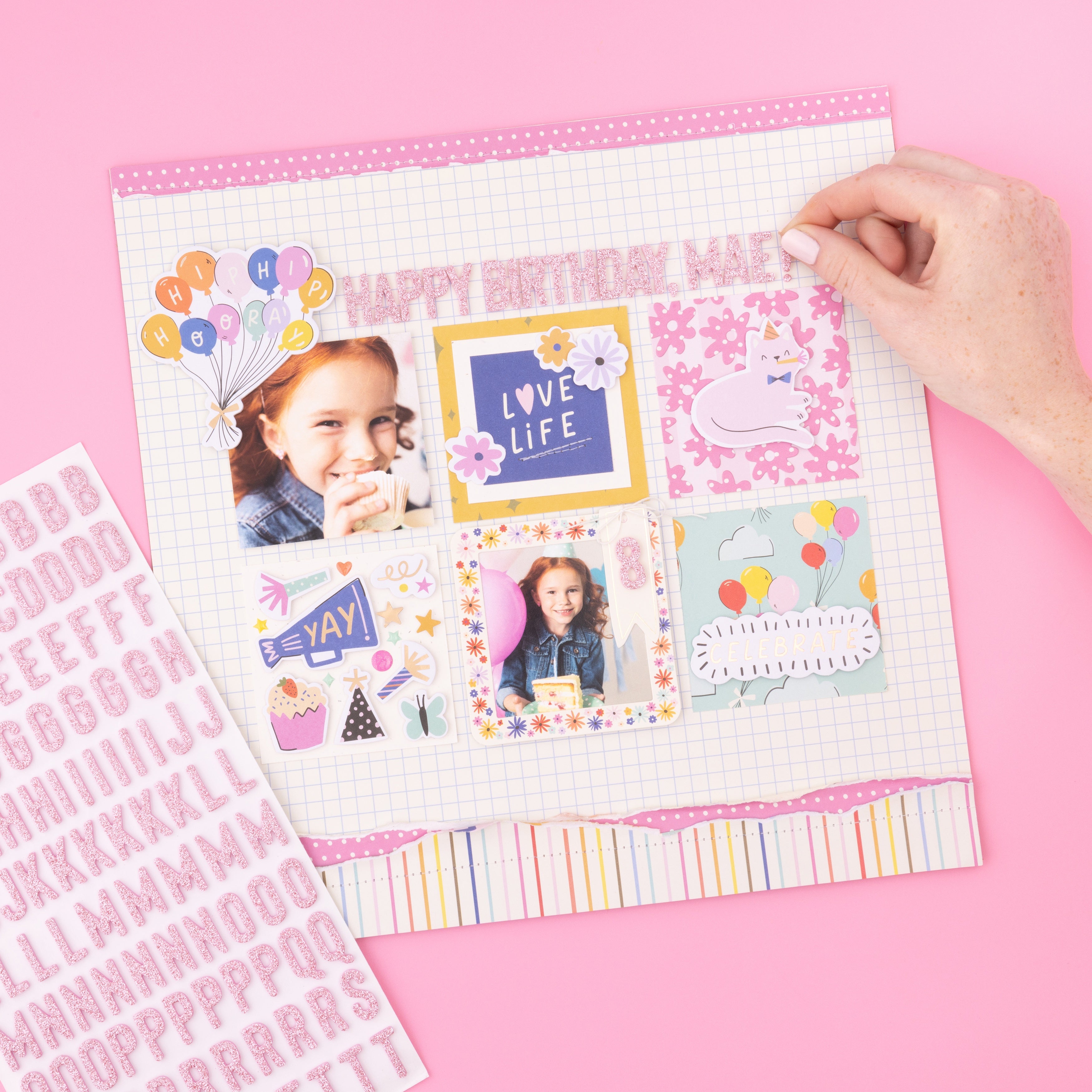 American Crafts Life Of The Party Thickers - Pink Glitter Alpha, 241 stickers