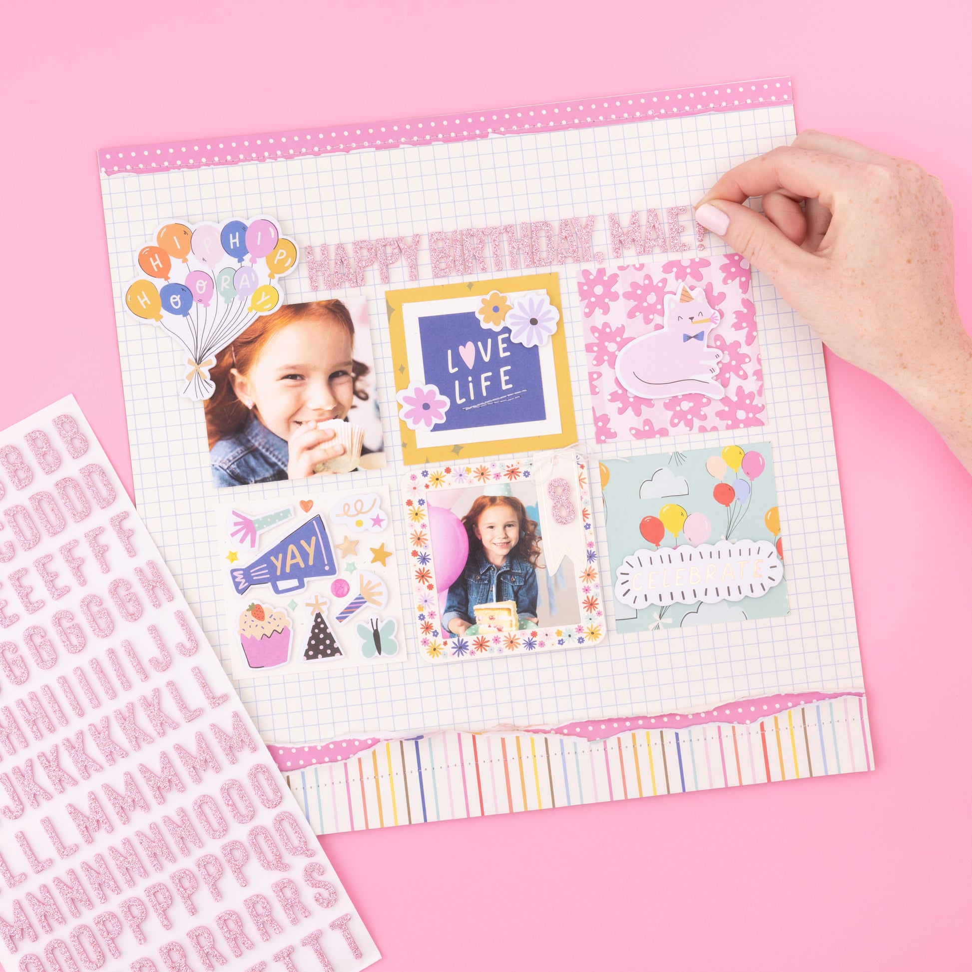 American Crafts Life Of The Party Thickers Pink Glitter Alphabet Stickers - 241 pcs