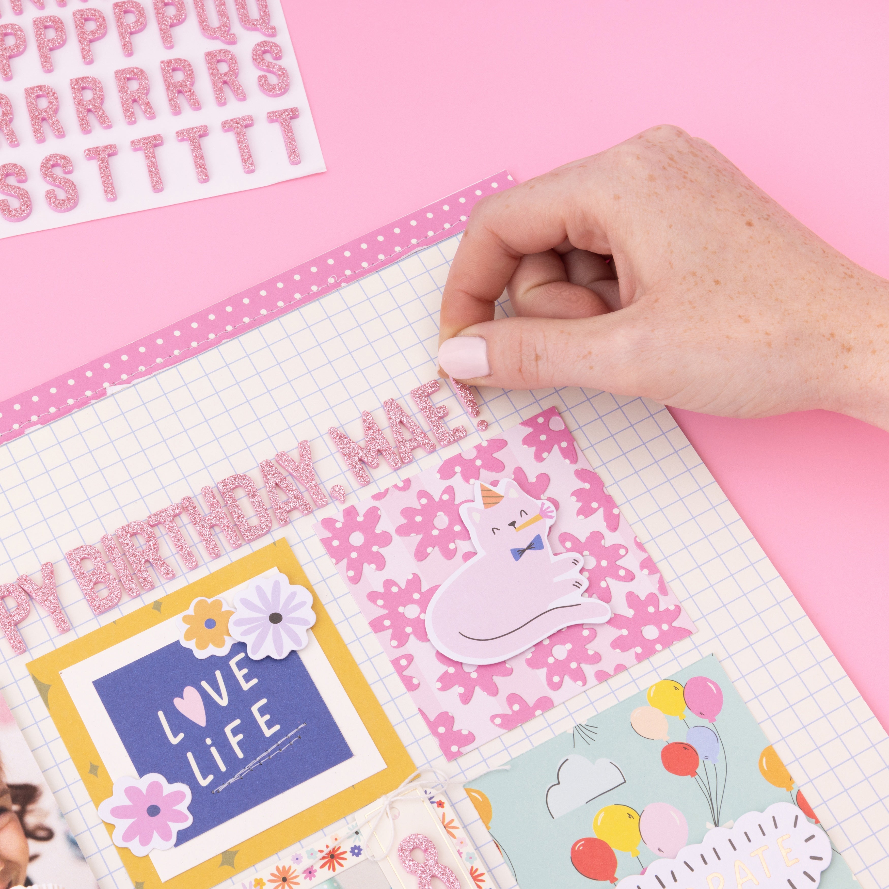 American Crafts Life Of The Party Thickers - Pink Glitter Alpha, 241 stickers