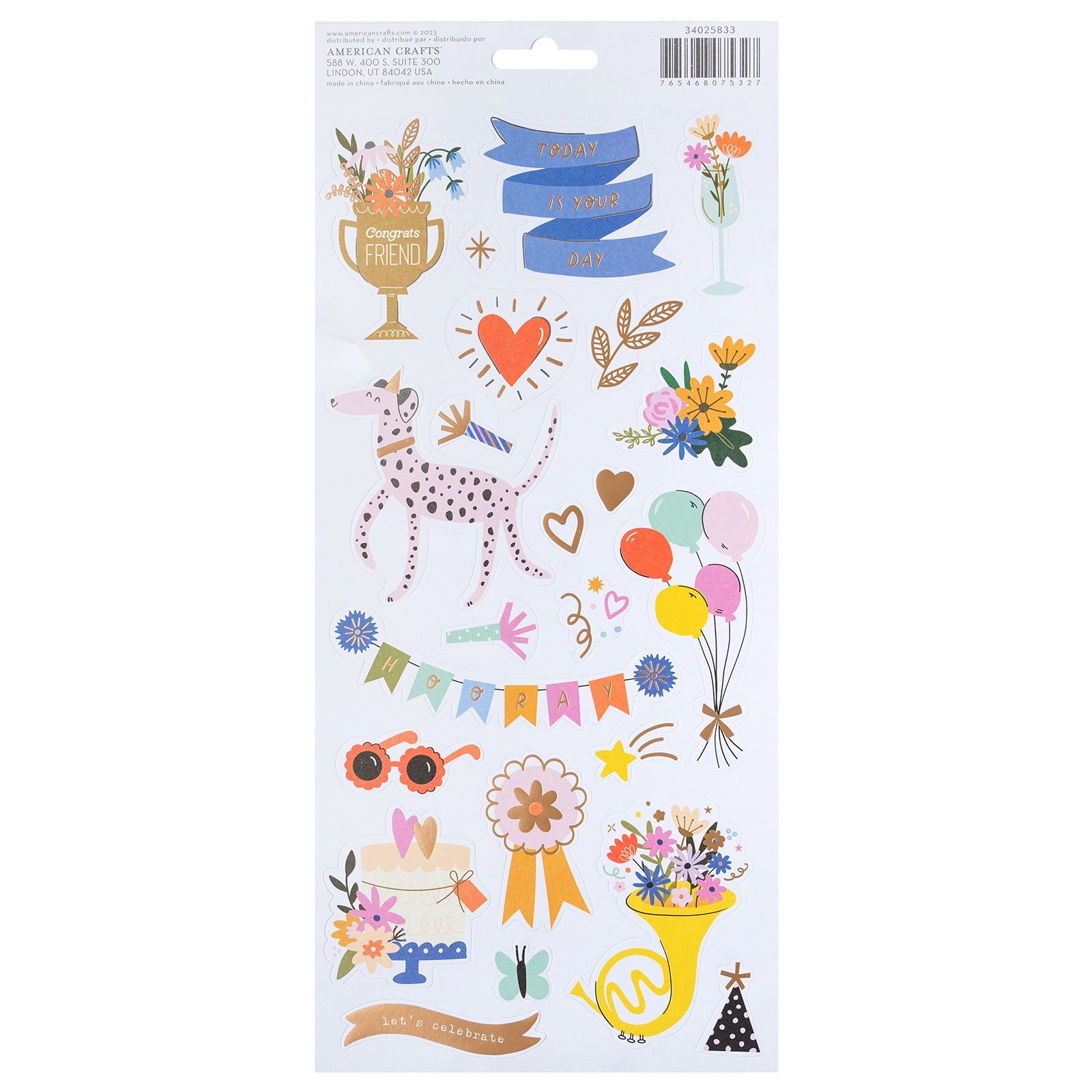 American Crafts Cardstock Stickers - Gold Foil, Life Of The Party - 48 pieces