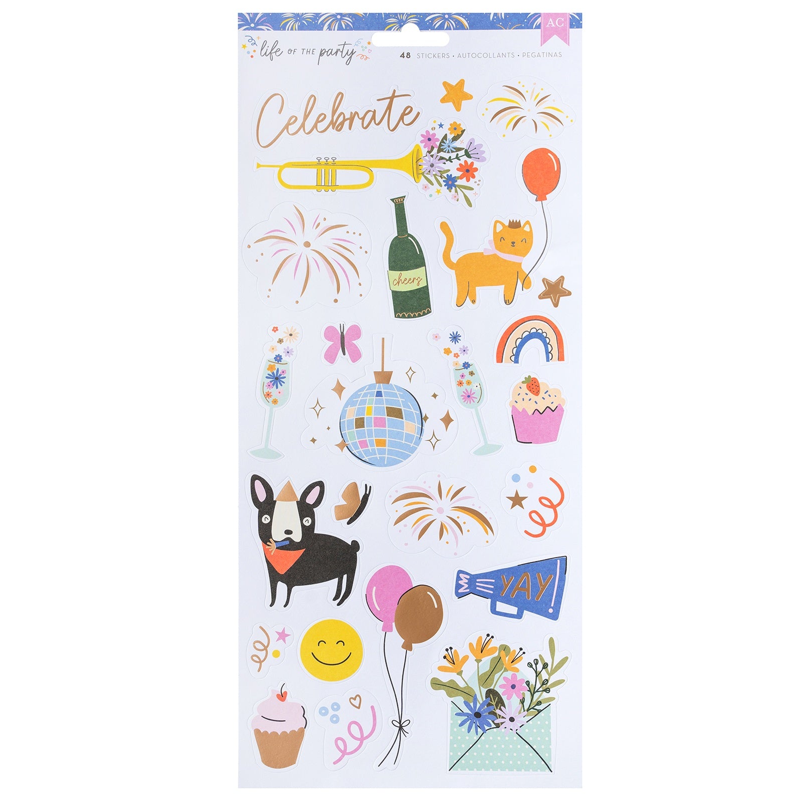 American Crafts Cardstock Stickers - Gold Foil, Life Of The Party - 48 pieces