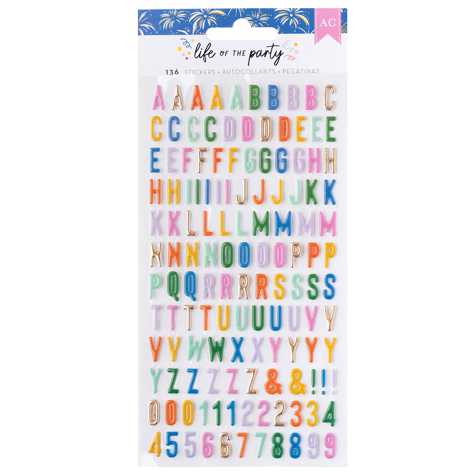 American Crafts Life Of The Party Puffy Stickers - Gold Foil Alpha, 136 stickers