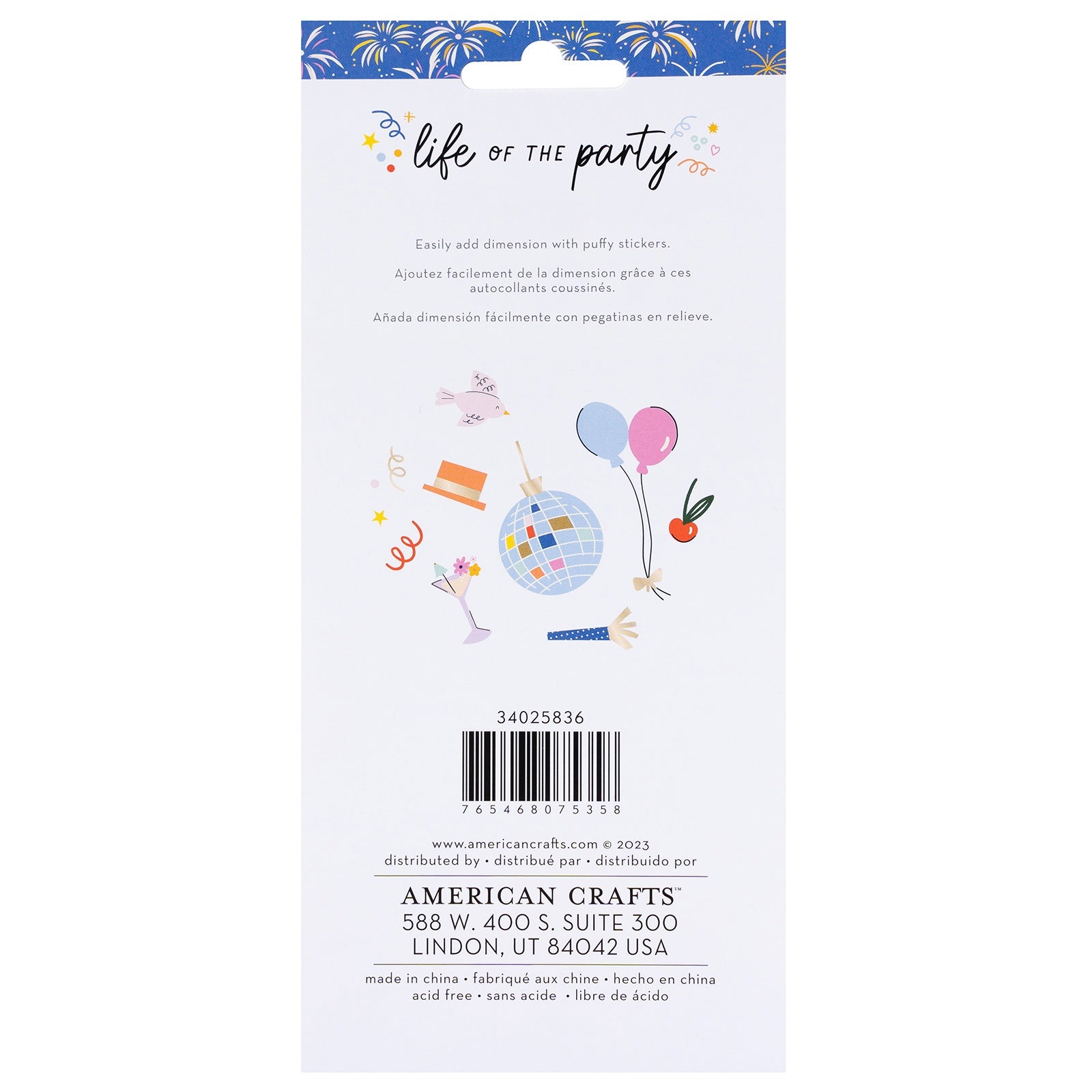 American Crafts Life Of The Party Puffy Stickers - Gold Foil Icons,  62 Pieces