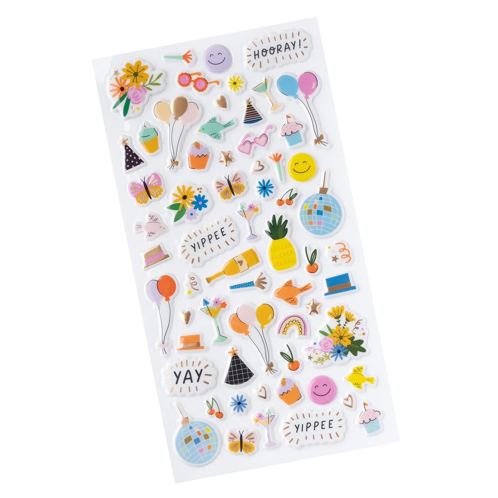 American Crafts Life Of The Party Puffy Stickers - Gold Foil Icons,  62 Pieces