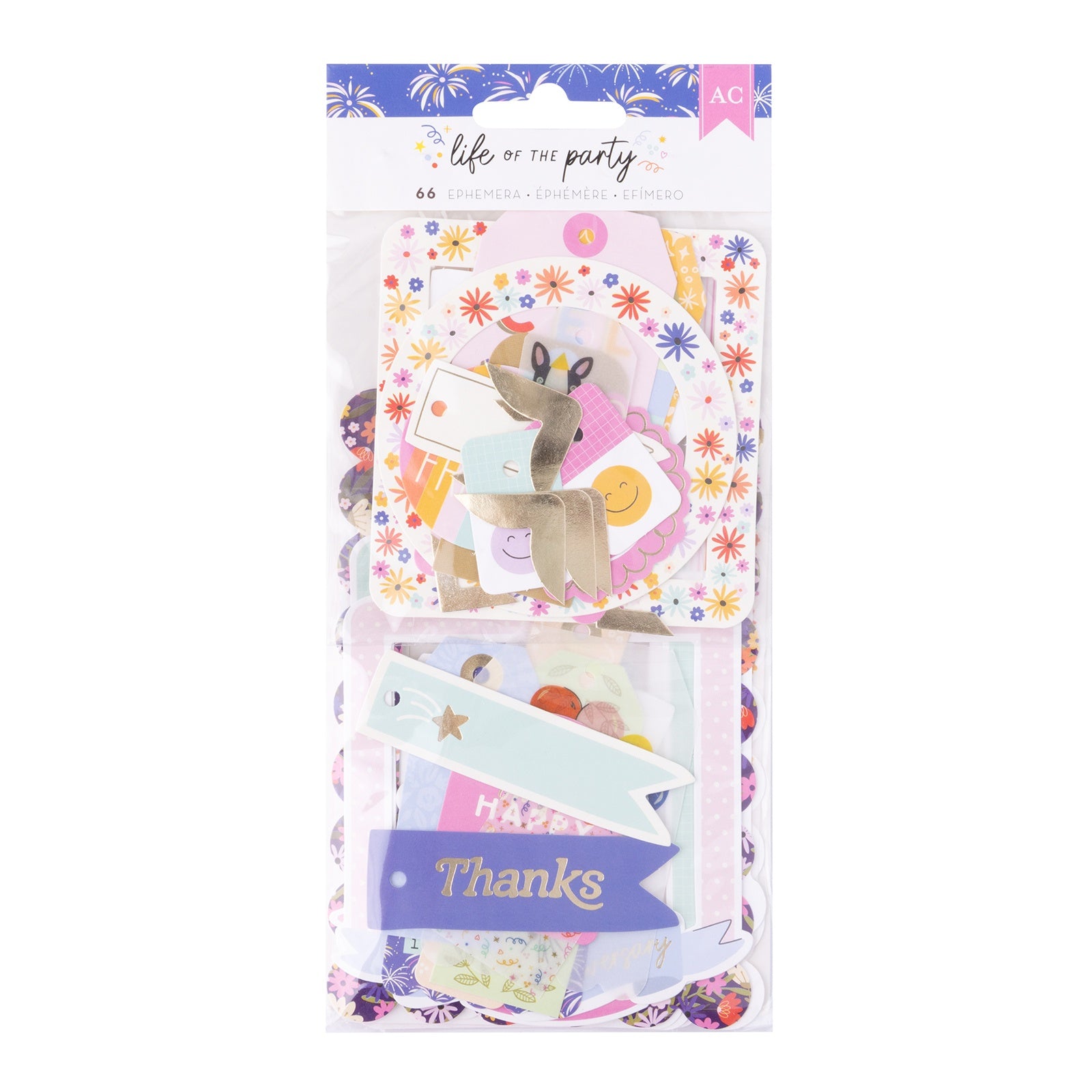 American Crafts Life Of The Party Ephemera Die Cuts - Frames And Tags, Gold Foil,  66 Pieces