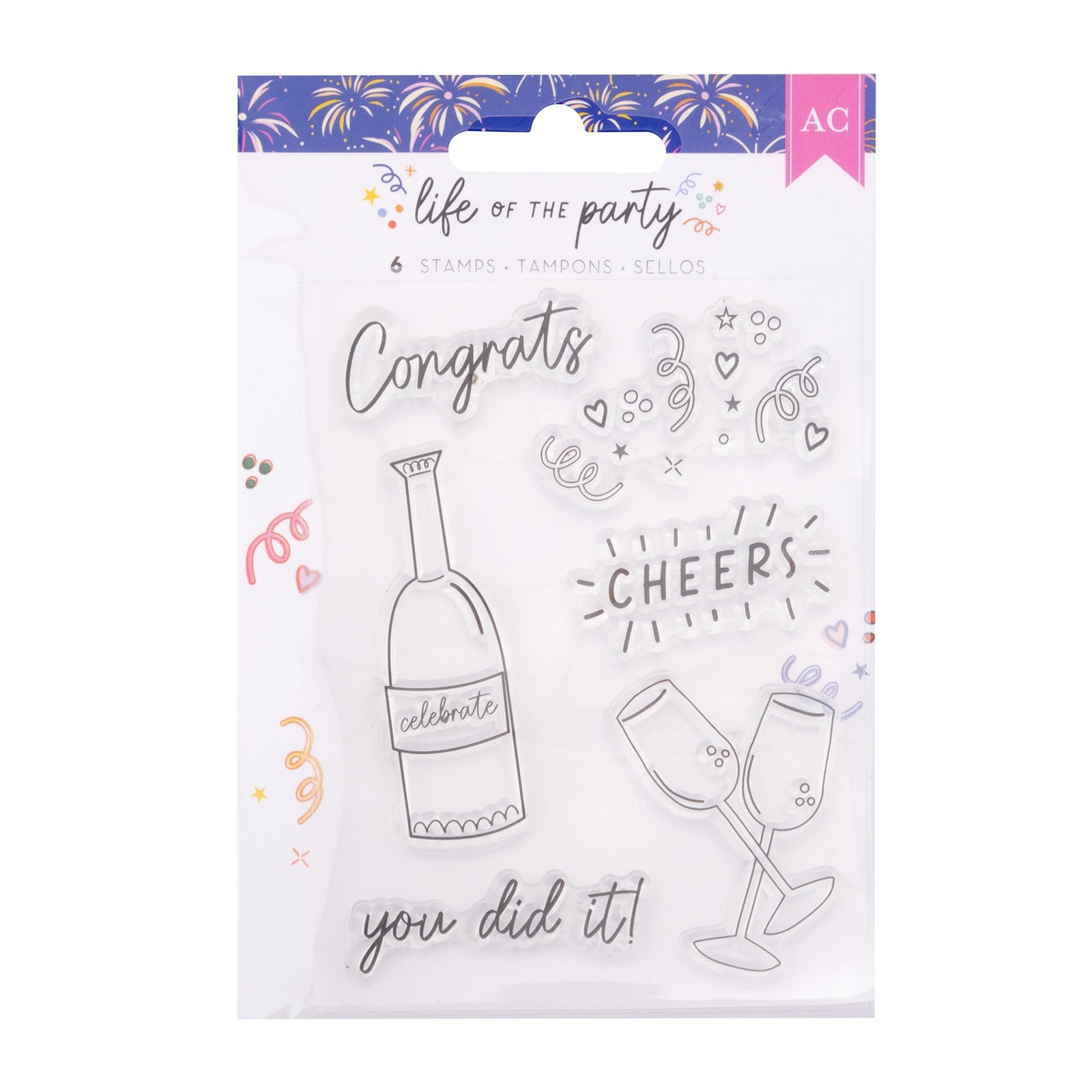 American Crafts Life Of The Party Clear Stamps - 6 Pack